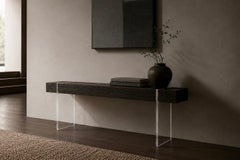 Torched Oak Bench with Floating Clear Acrylic Base, Tillikum Collection