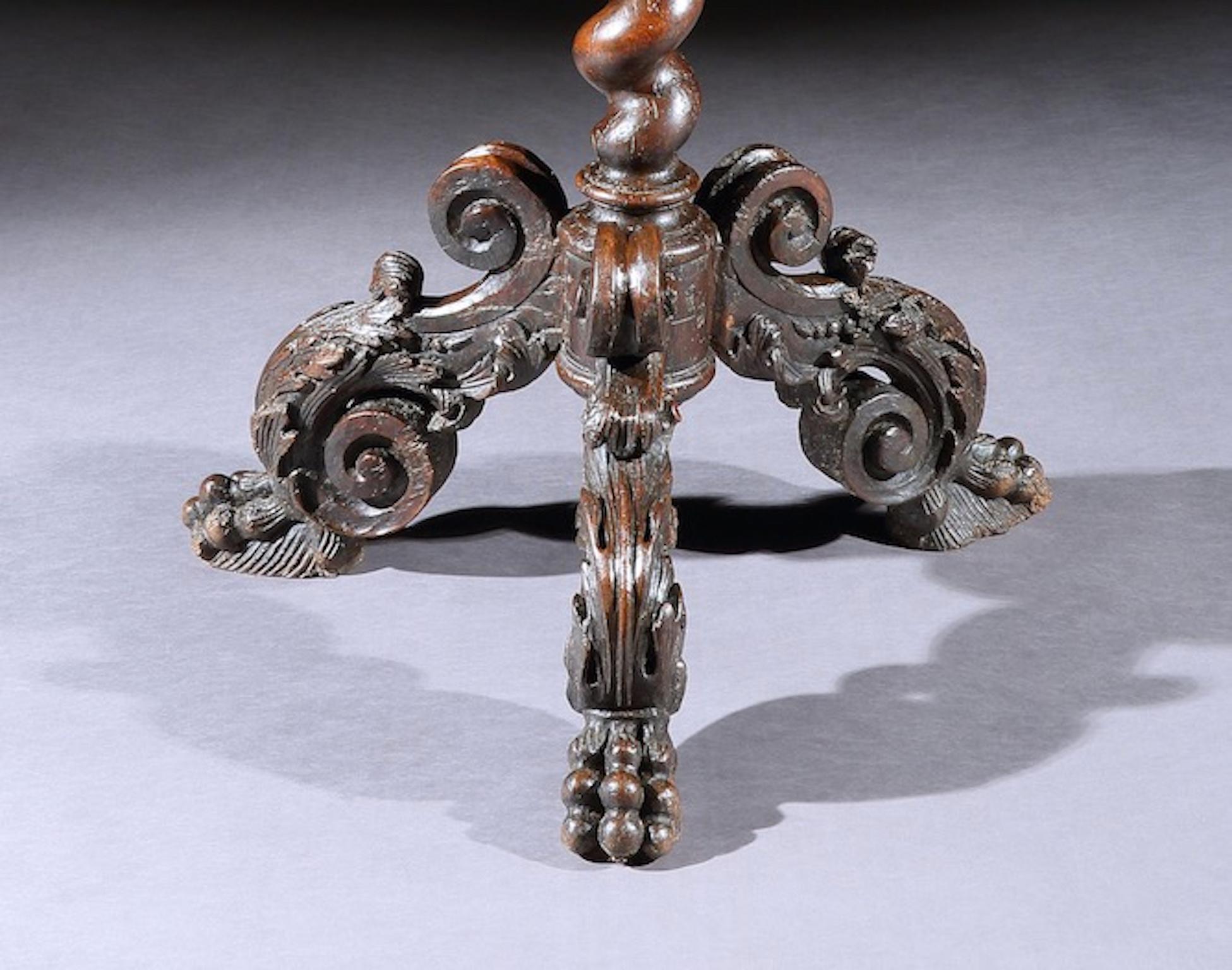 Torchere or Candlestand, 17th Century, Italian, Baroque, Walnut, Floor-Standing For Sale 1