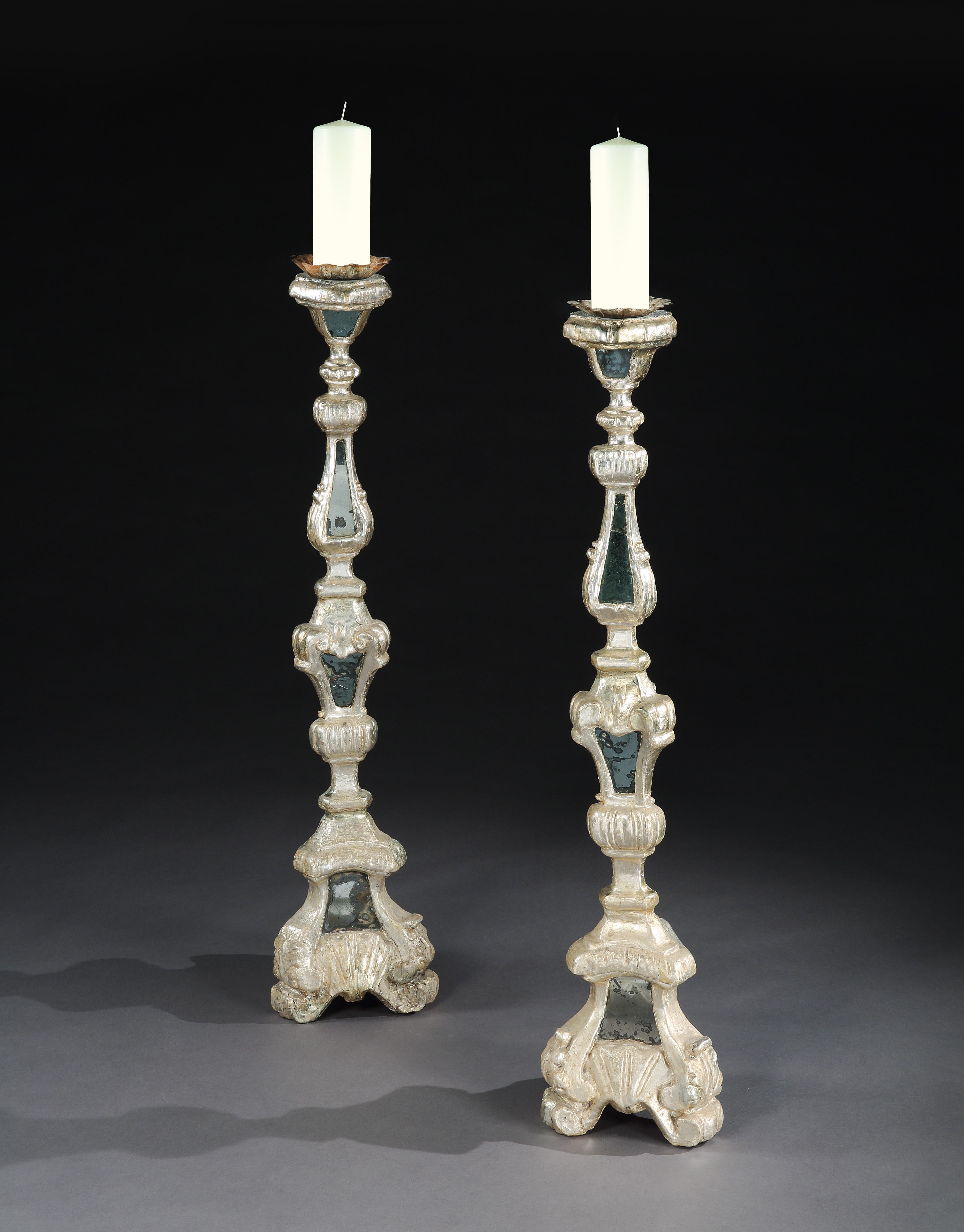Torcheres Candlestands Pair Silver-Gilt Mirror Plate Italian Rococo 62