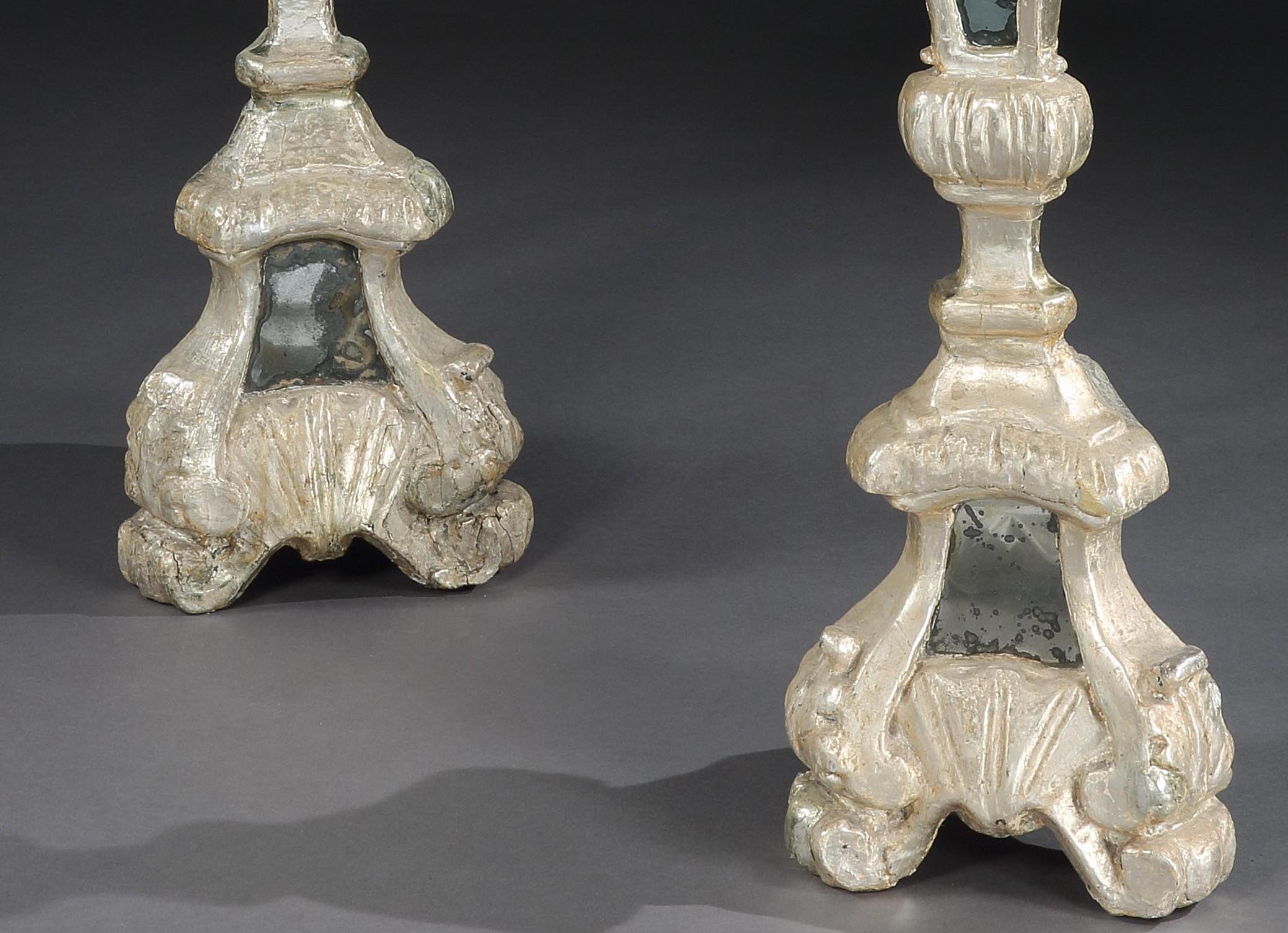 Torcheres Candlestands Pair Silver-Gilt Mirror Plate Italian Rococo 62