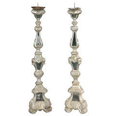 Torcheres Candlestands Pair Silver-Gilt Mirror Plate Italian Rococo 62" high