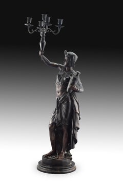Torchière, Egiptian Lady with Candelabrum, Bronze