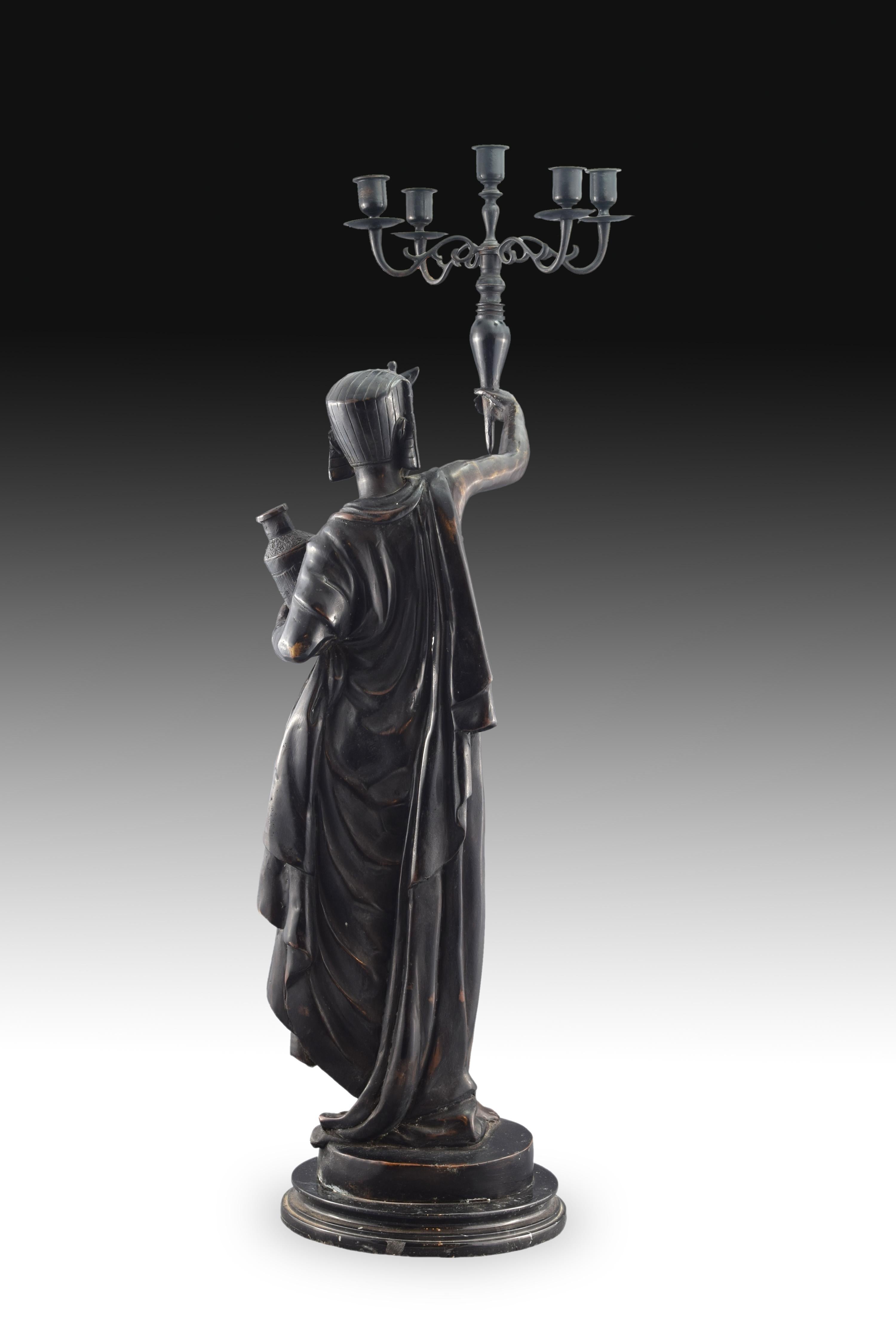 European Torchière, Egiptian Lady with Candelabrum, Bronze