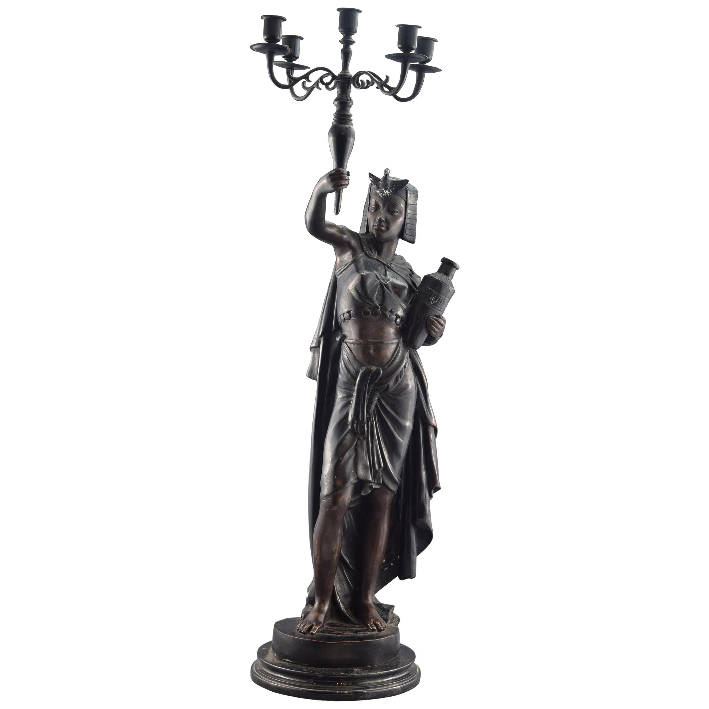 Torchière, Egiptian Lady with Candelabrum, Bronze