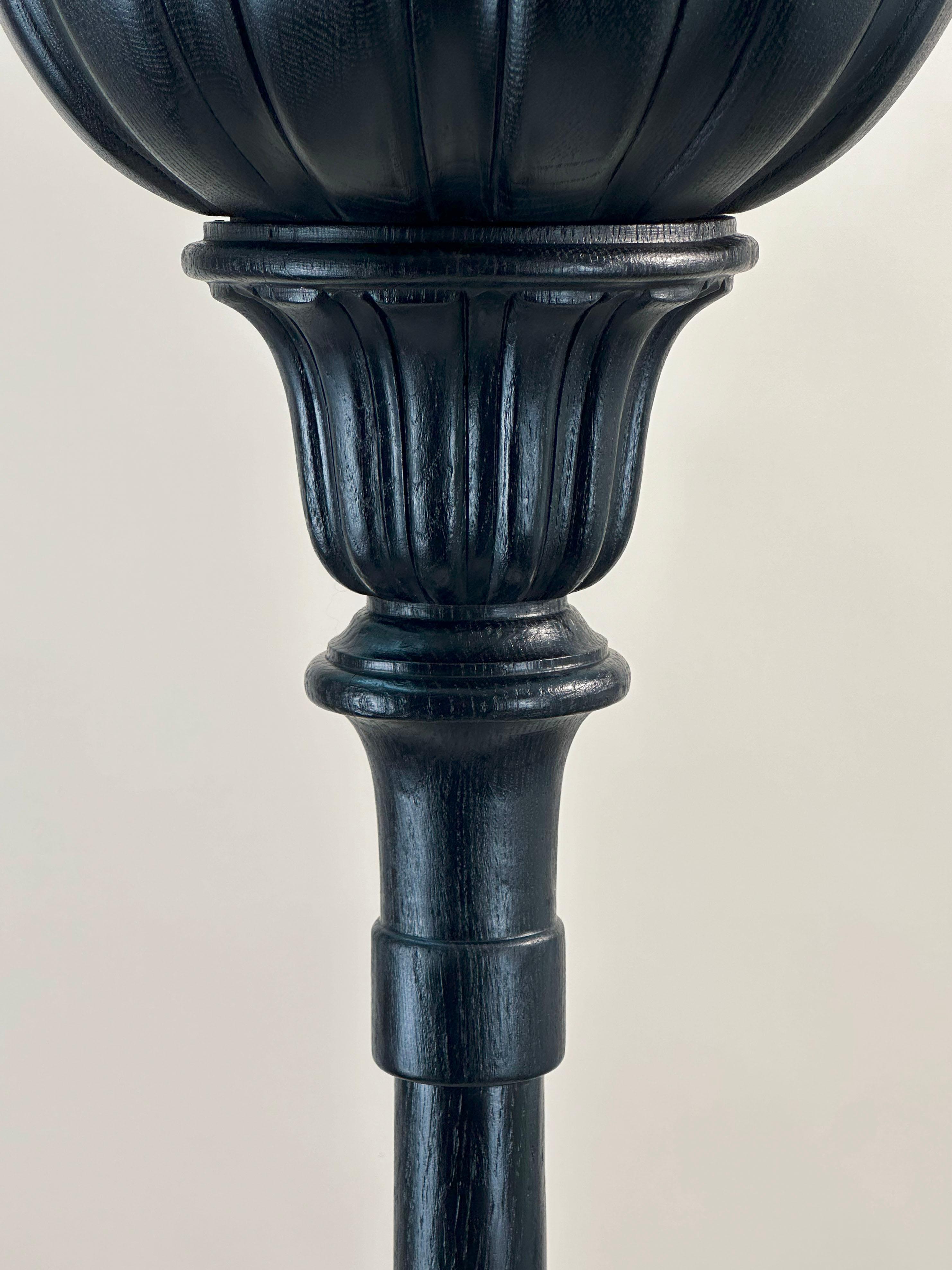 Late 19th Century Victorian Carved Ebonized Oak Torchiere Floor Lamp, England, c. 1890s For Sale