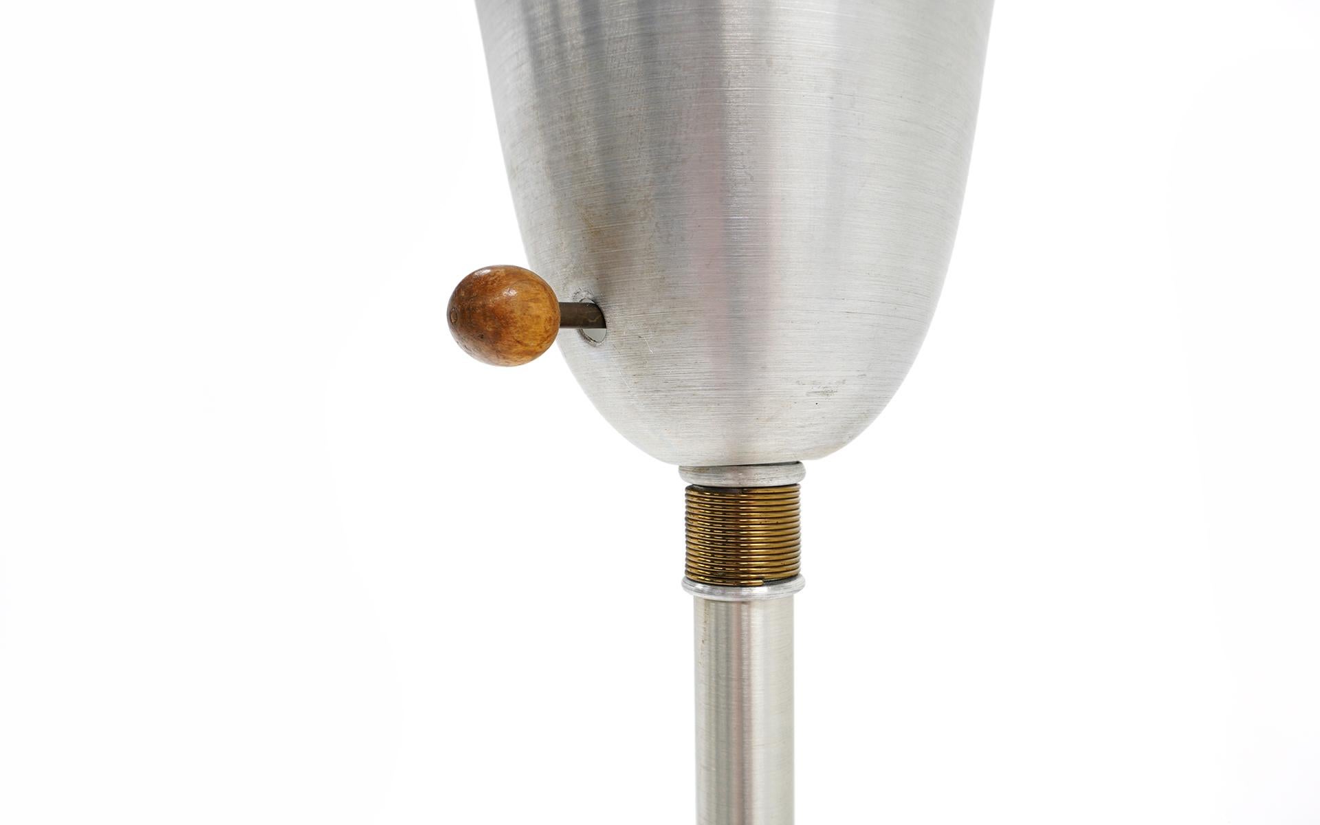 Mid-Century Modern Torchiere Floor Lamp in Spun Aluminum with Brass Detail by Russel Wright For Sale