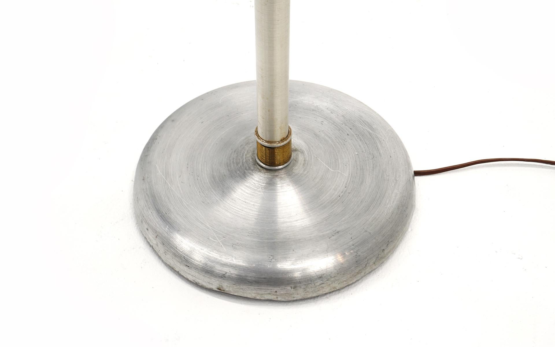 American Torchiere Floor Lamp in Spun Aluminum with Brass Detail by Russel Wright For Sale