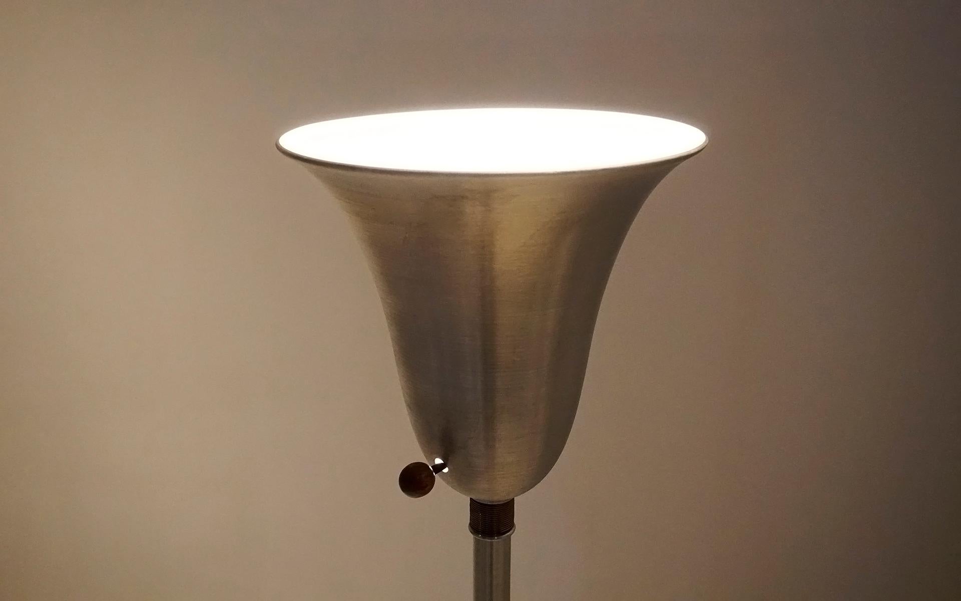 Torchiere Floor Lamp in Spun Aluminum with Brass Detail by Russel Wright In Good Condition For Sale In Kansas City, MO