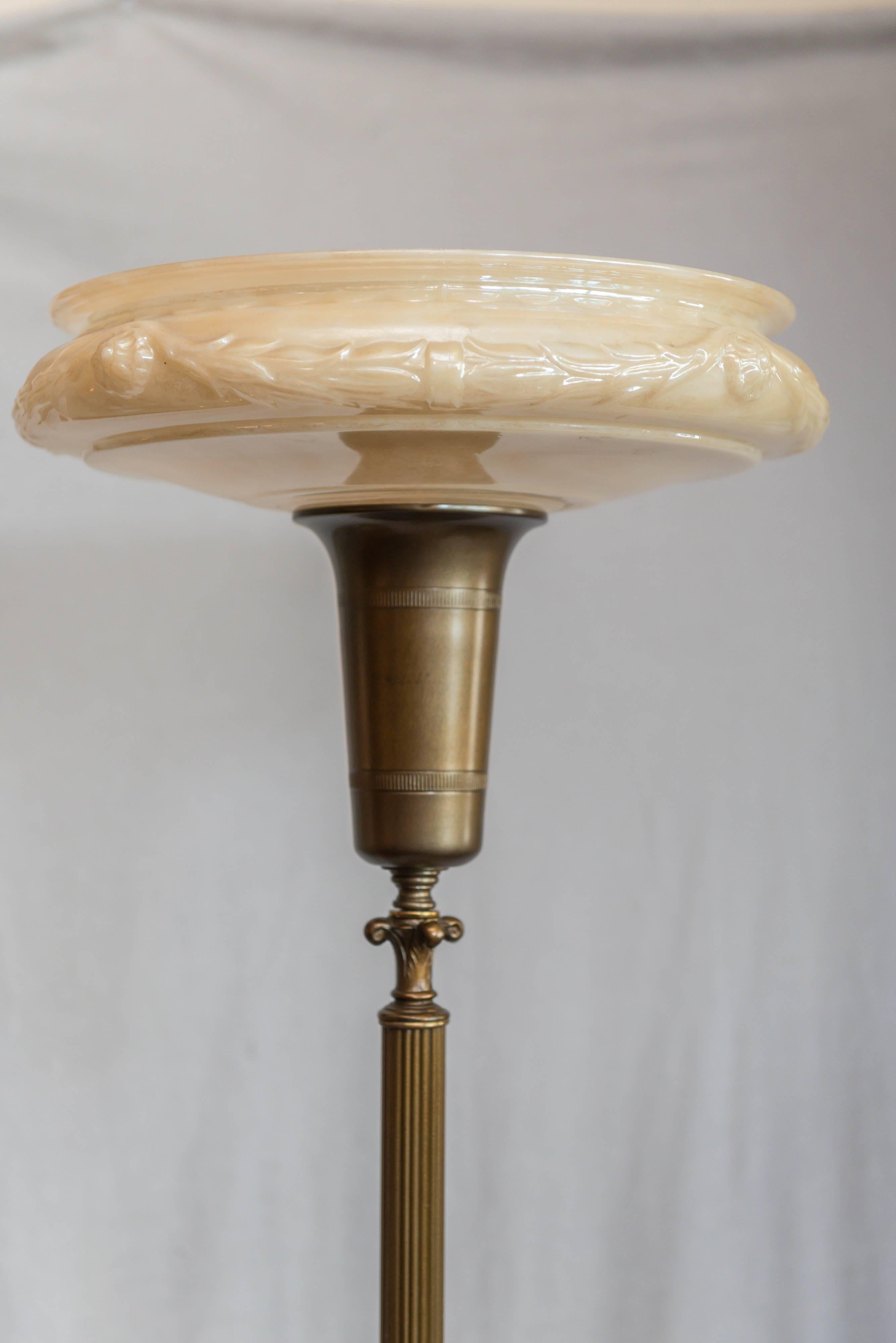 Hand-Crafted Torchiere Floor Lamp with Onyx Light Up Base