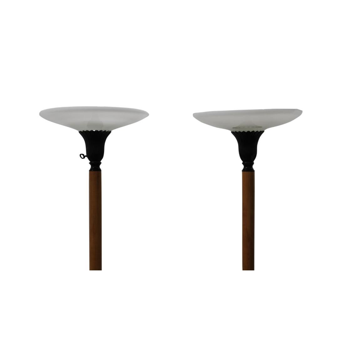 Torchiere Floor Lamps W/ Painted Metal Tri-Part Feet In Good Condition For Sale In San Francisco, CA