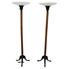 Vintage Torchiere Floor Lamps W/ Painted Metal Tri-Part Feet