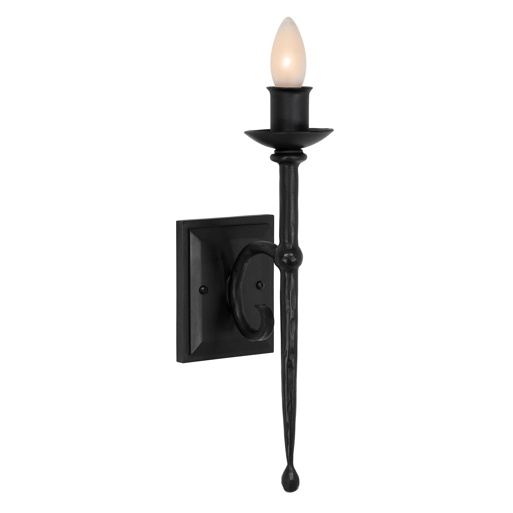 American Torchiere Hand-Crafted Wrought Iron Wall Sconce with Spanish Colonial Influence For Sale