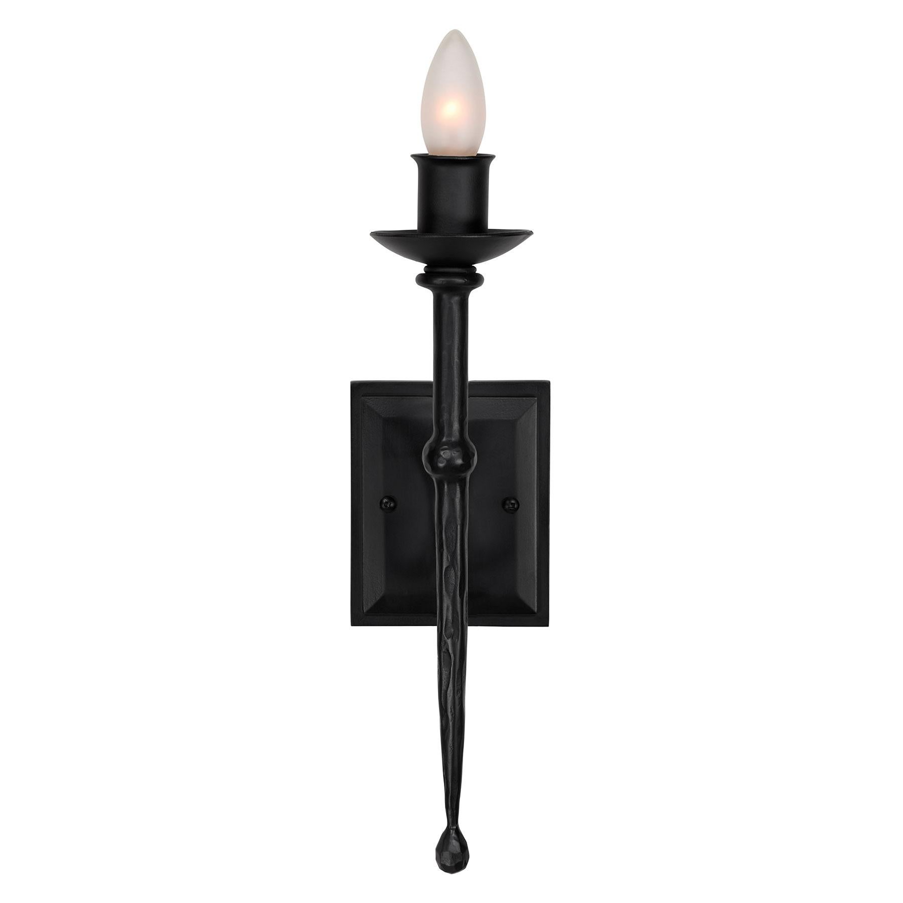 Forged Torchiere Hand-Crafted Wrought Iron Wall Sconce with Spanish Colonial Influence For Sale