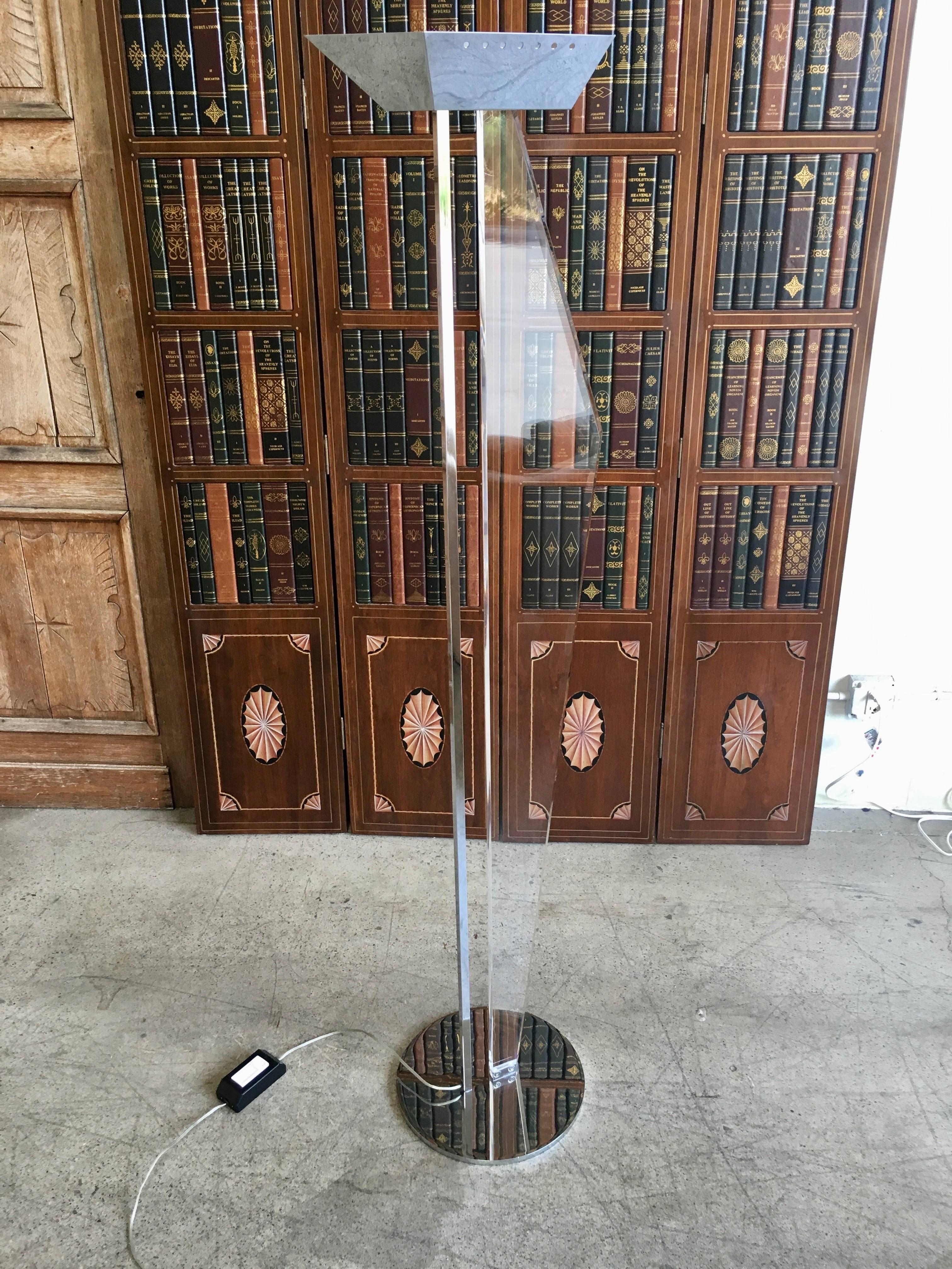 Torchiere of Chrome and Lucite by Frederick Raymond 7