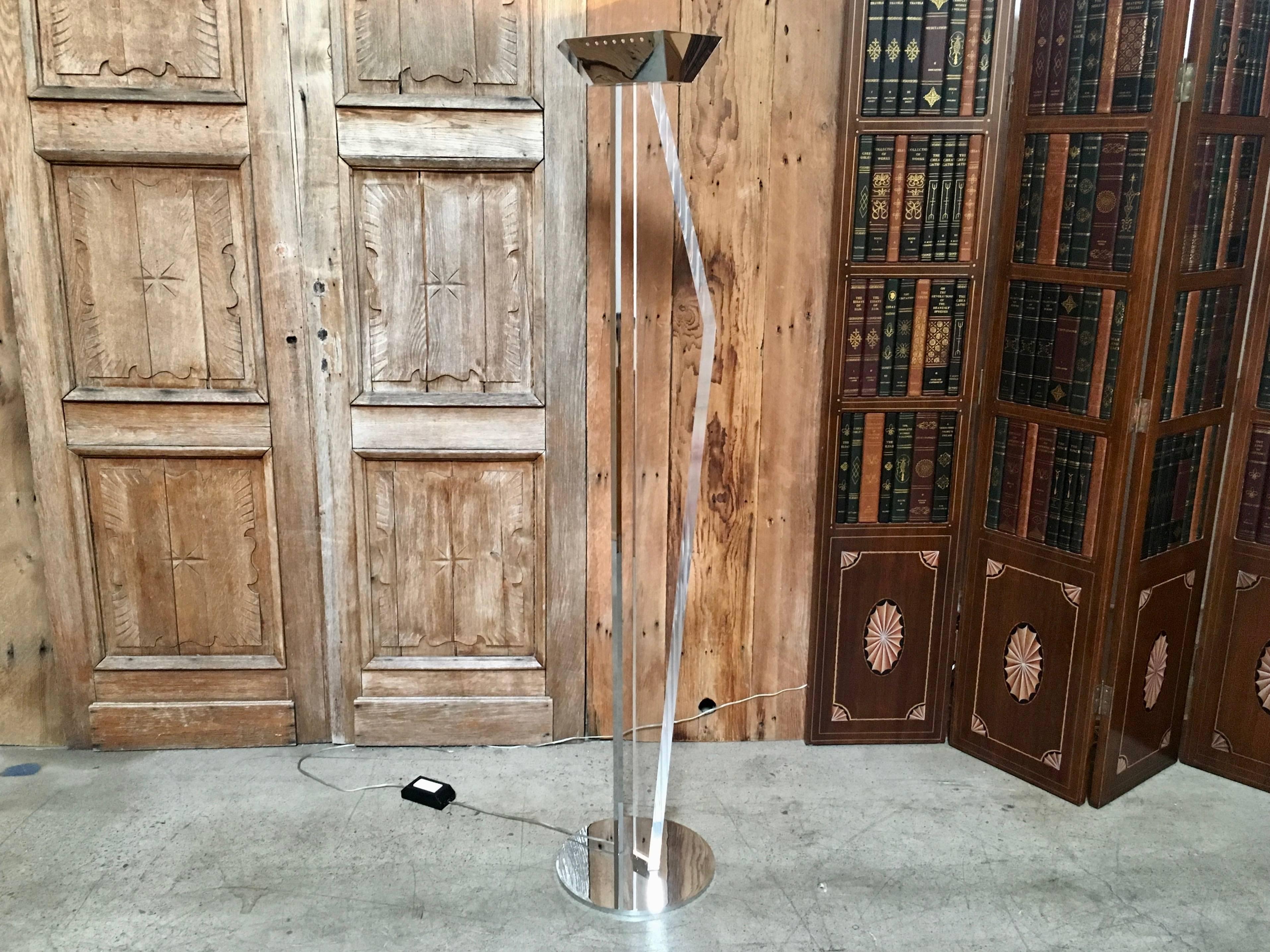 Torchiere of Chrome and Lucite by Frederick Raymond 12