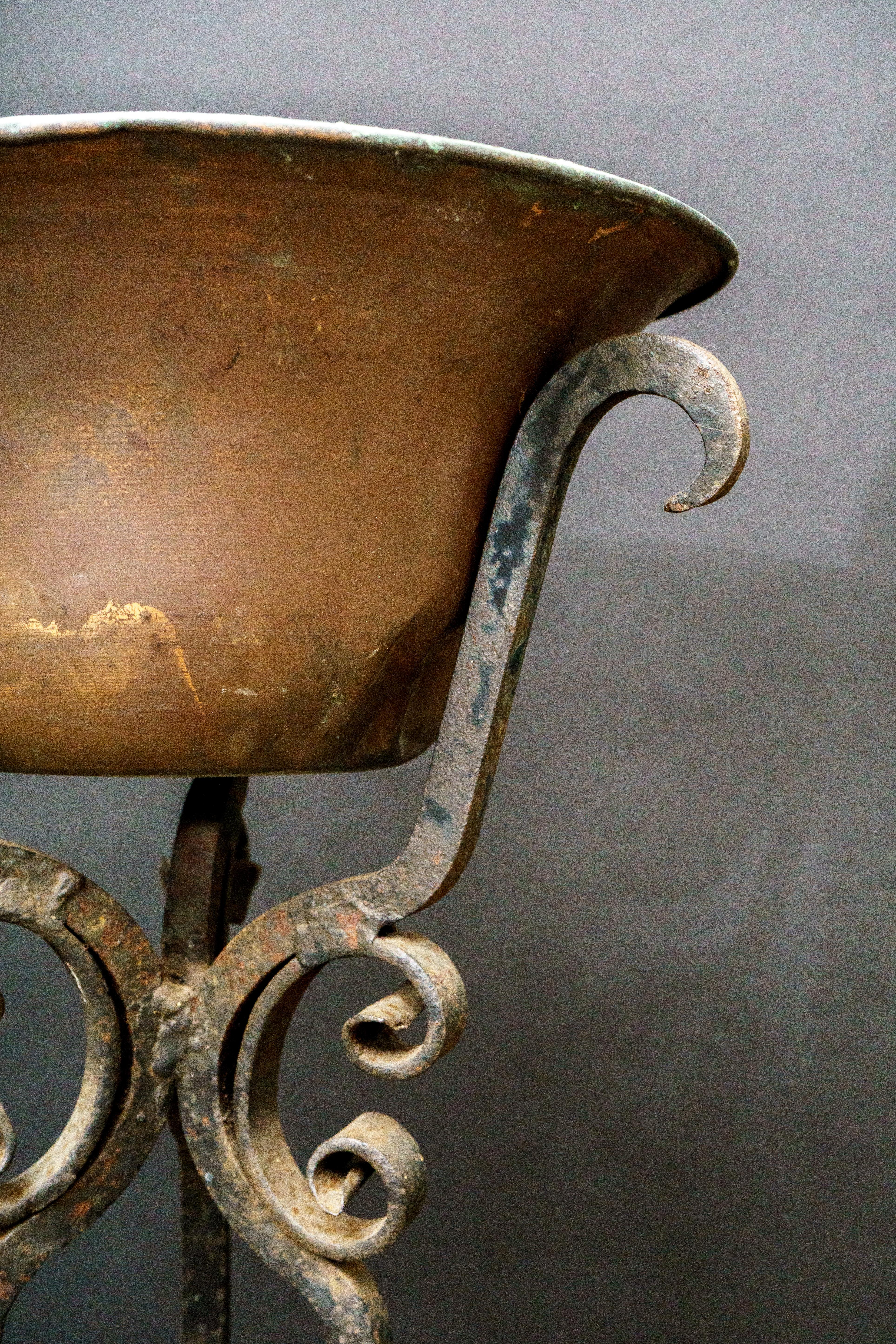 Torchiere Plant Stands Copper Inserts on Wrought Iron In Excellent Condition In New York, NY