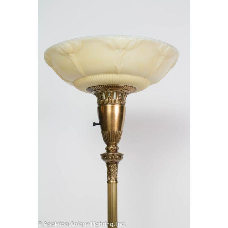 Hollywood Regency Torchiere with Onyx Base and Original Glass Shade