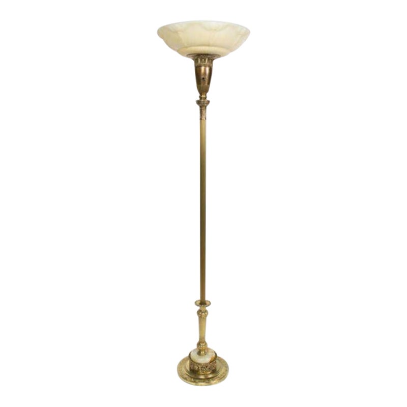 Torchiere with Onyx Base and Original Glass Shade