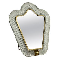 "Torchon" Murano Art Glass Mirror, Signed Barovier-Toso Murano, 1950s