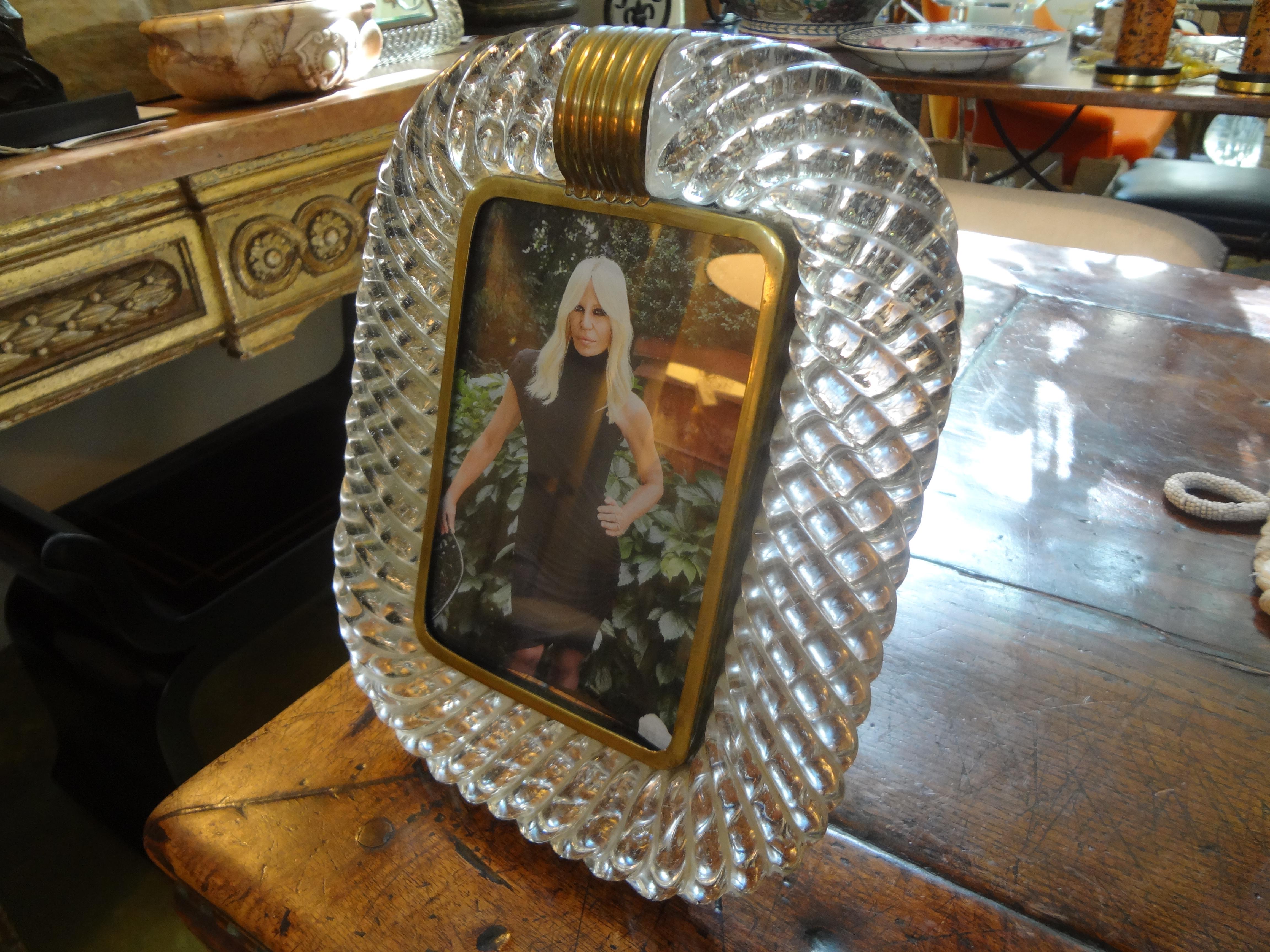 Italian Treccia Twisted Murano Glass Picture Frame by Venini