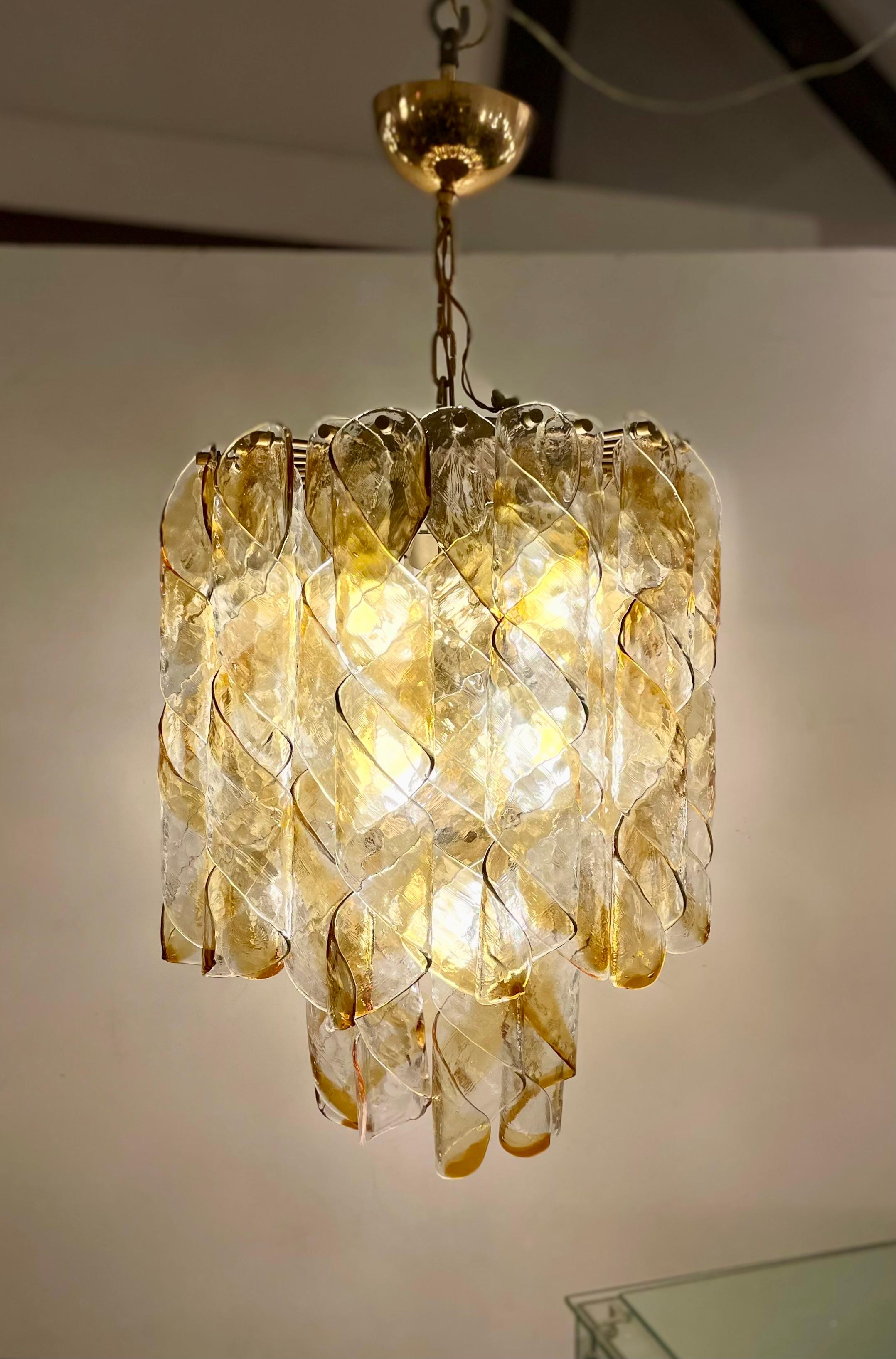 Metallo Torciglioni, Lampada a sospensione di Mazzega, anni '70 in vendita