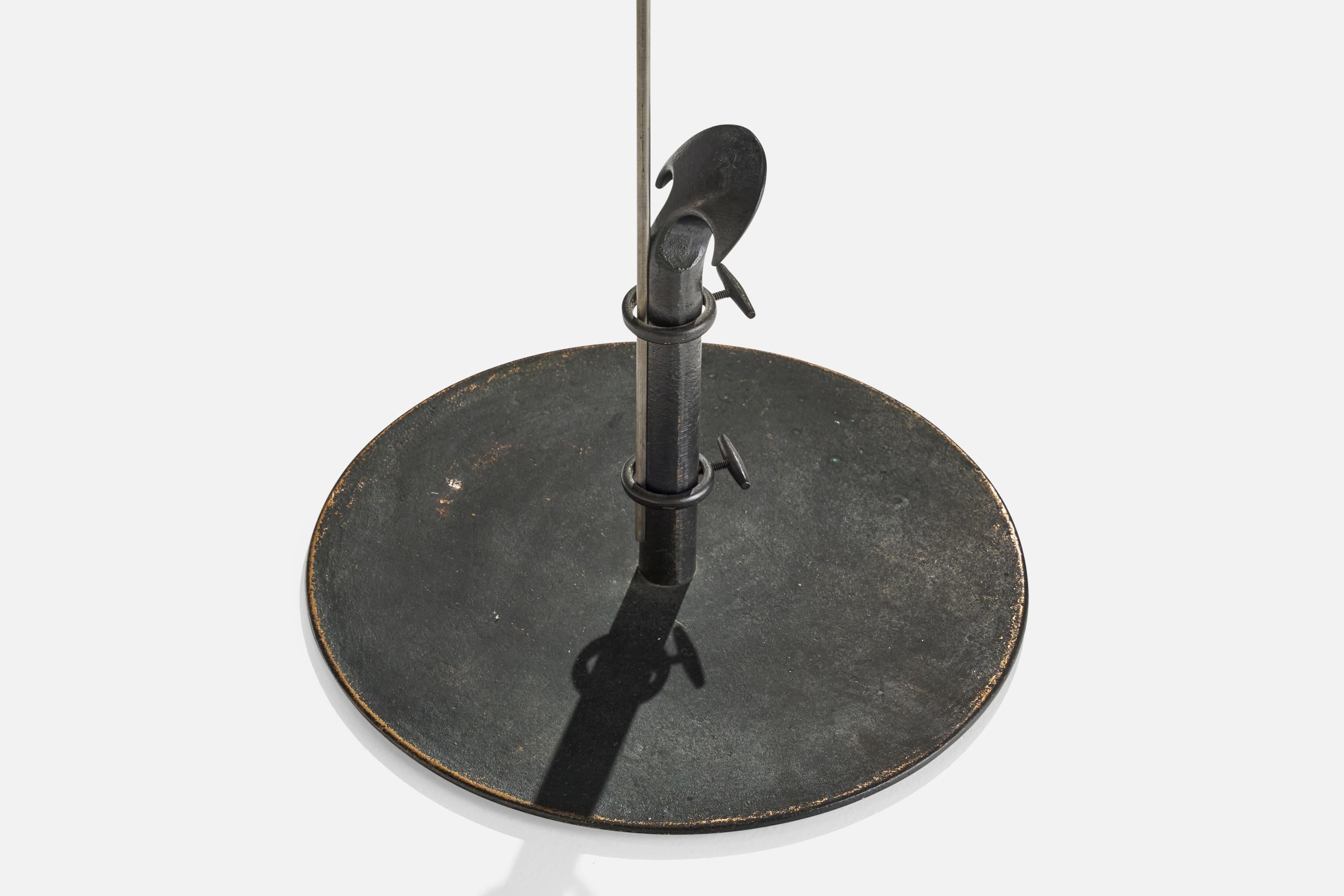 Tore Ahlsén, Floor Lamp, Bronze, Metal, Fabric, Sweden, 1940s In Good Condition For Sale In High Point, NC
