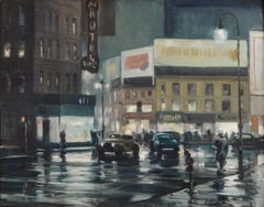 "Union Square, " Tore Asplund, New York City Street Scene Nocturne Cityscape Cars