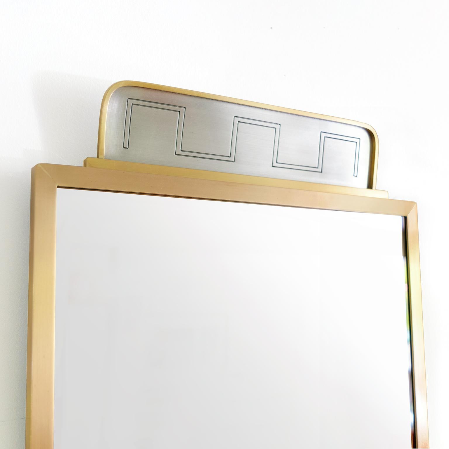 Polished Tore Eldh Swedish Grace, Art Deco, Brass and Pewter Mirror, 1920's