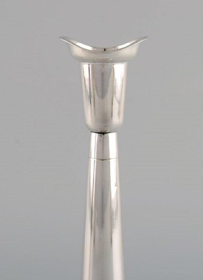 20th Century Tore Eldh, Swedish Silversmith, a Pair of Modernist Candlesticks in Silver