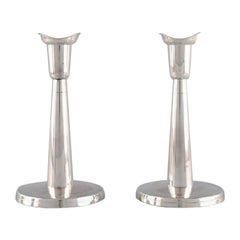 Tore Eldh, Swedish Silversmith, a Pair of Modernist Candlesticks in Silver