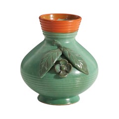 Treboda-Keramikvase aus grünem und orangefarben glasiertem Steingut, Schweden, 1940er Jahre