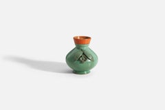 Treboda-Keramikvase aus grünem und orangefarben glasiertem Steingut, Schweden, 1940er Jahre