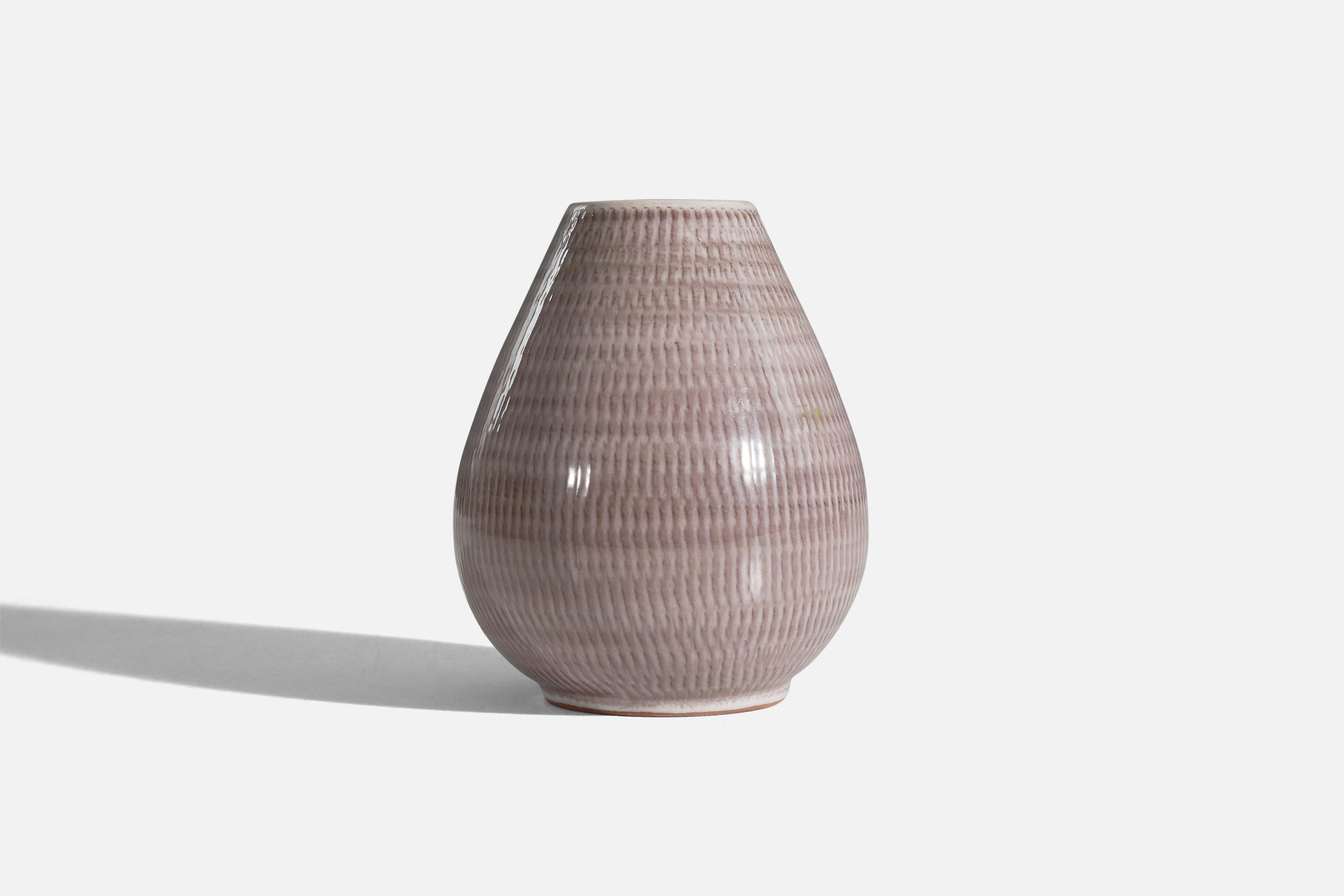 Scandinavian Modern Töreboda Keramik, Vase, Purple-Glazed Earthenware, Sweden, 1940s
