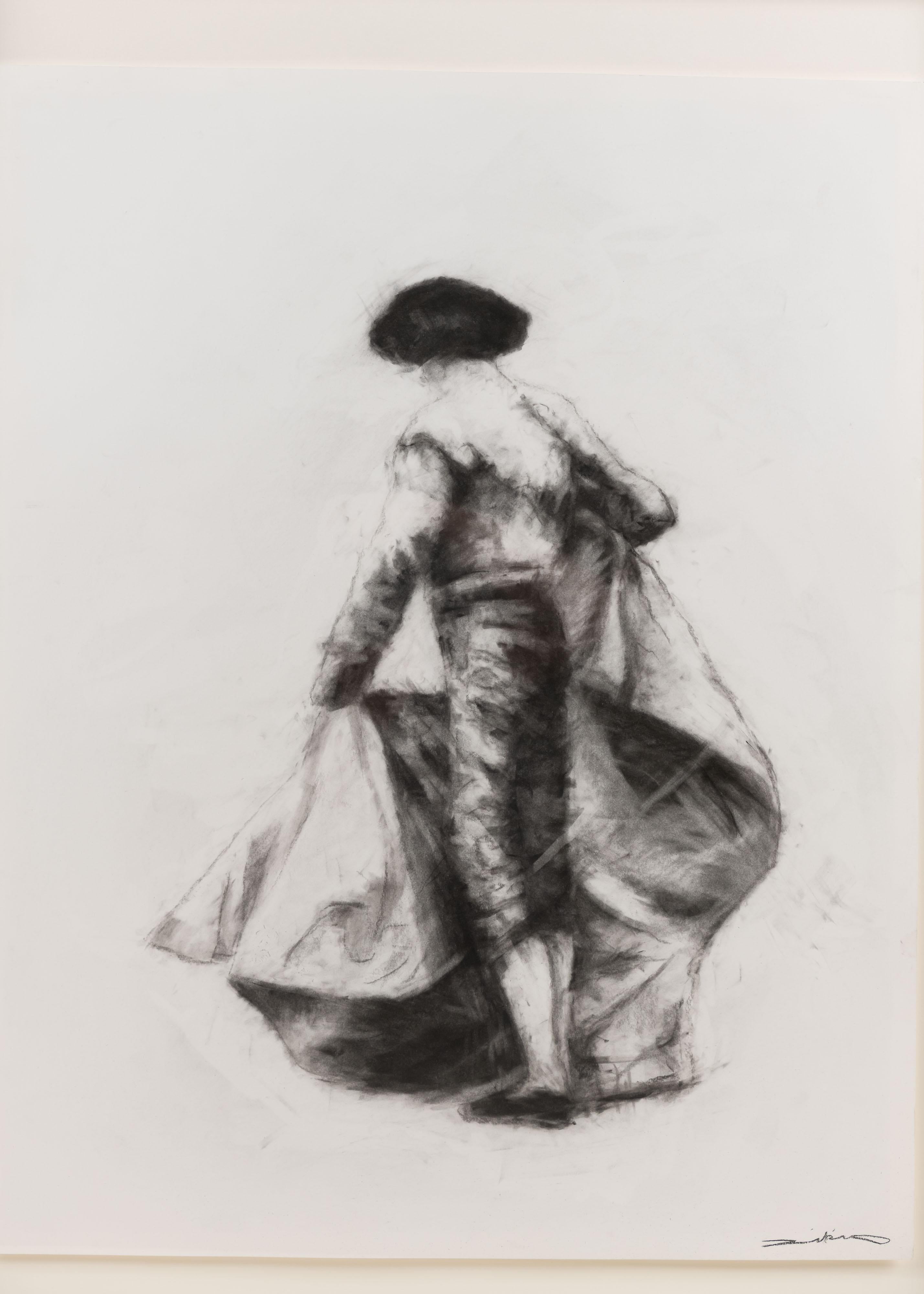 Peint à la main Torero #2, dessin encadré au fusain sur papier, Jeff Dikio , États-Unis, 2007 en vente