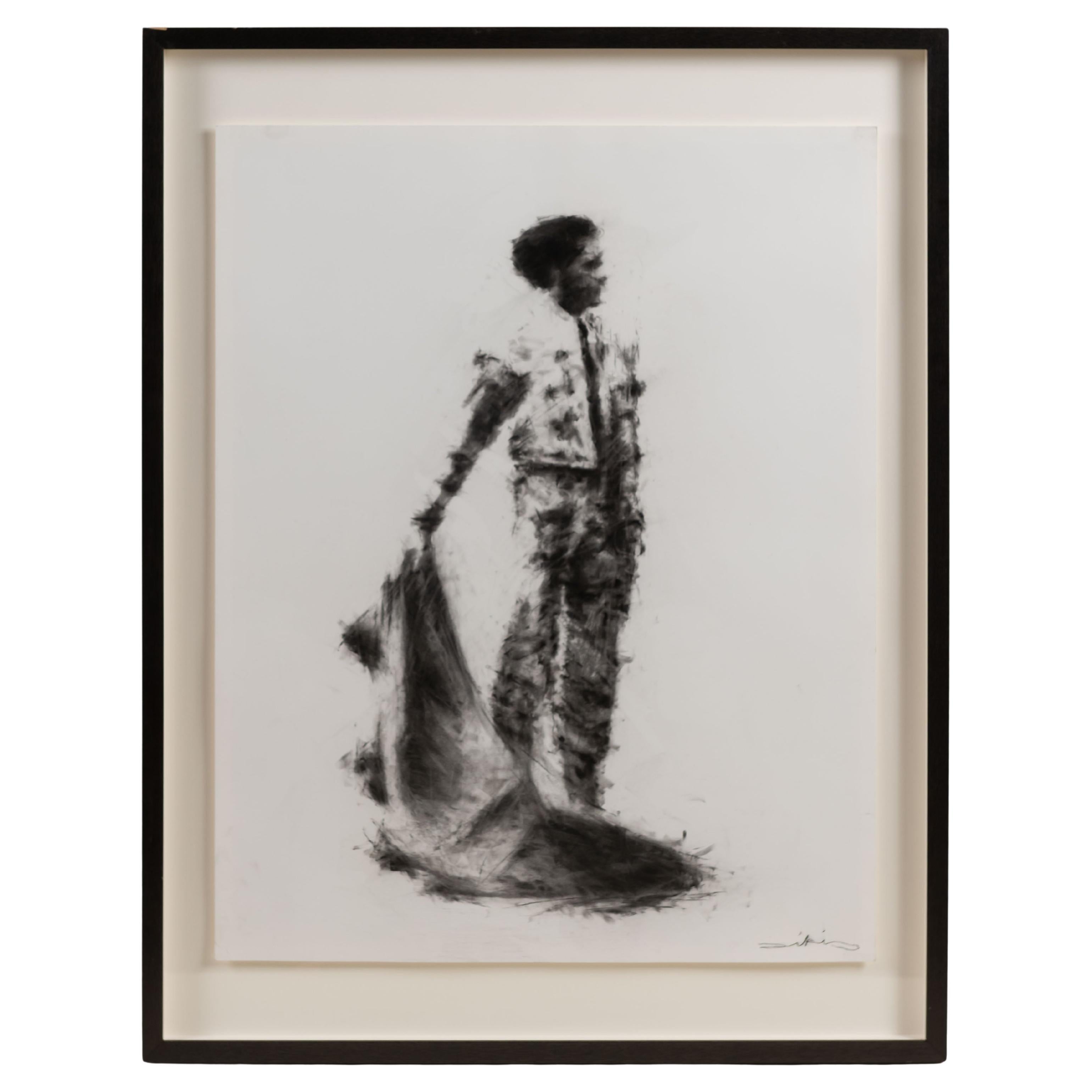 Torero #3, gerahmte Zeichnung mit Kohle auf Papier, Jeff Dikio, Vereinigte Staaten, 2005 im Angebot