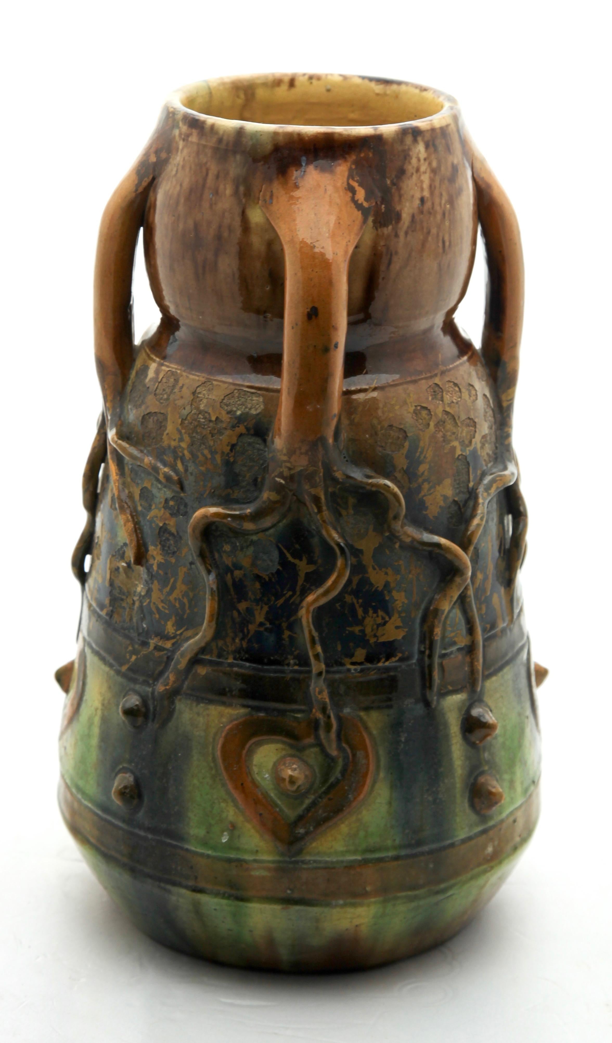 Art Nouveau Torhout Ceramic Vase Beautiful Glaze in Shades of Brown and Green, circa 1910