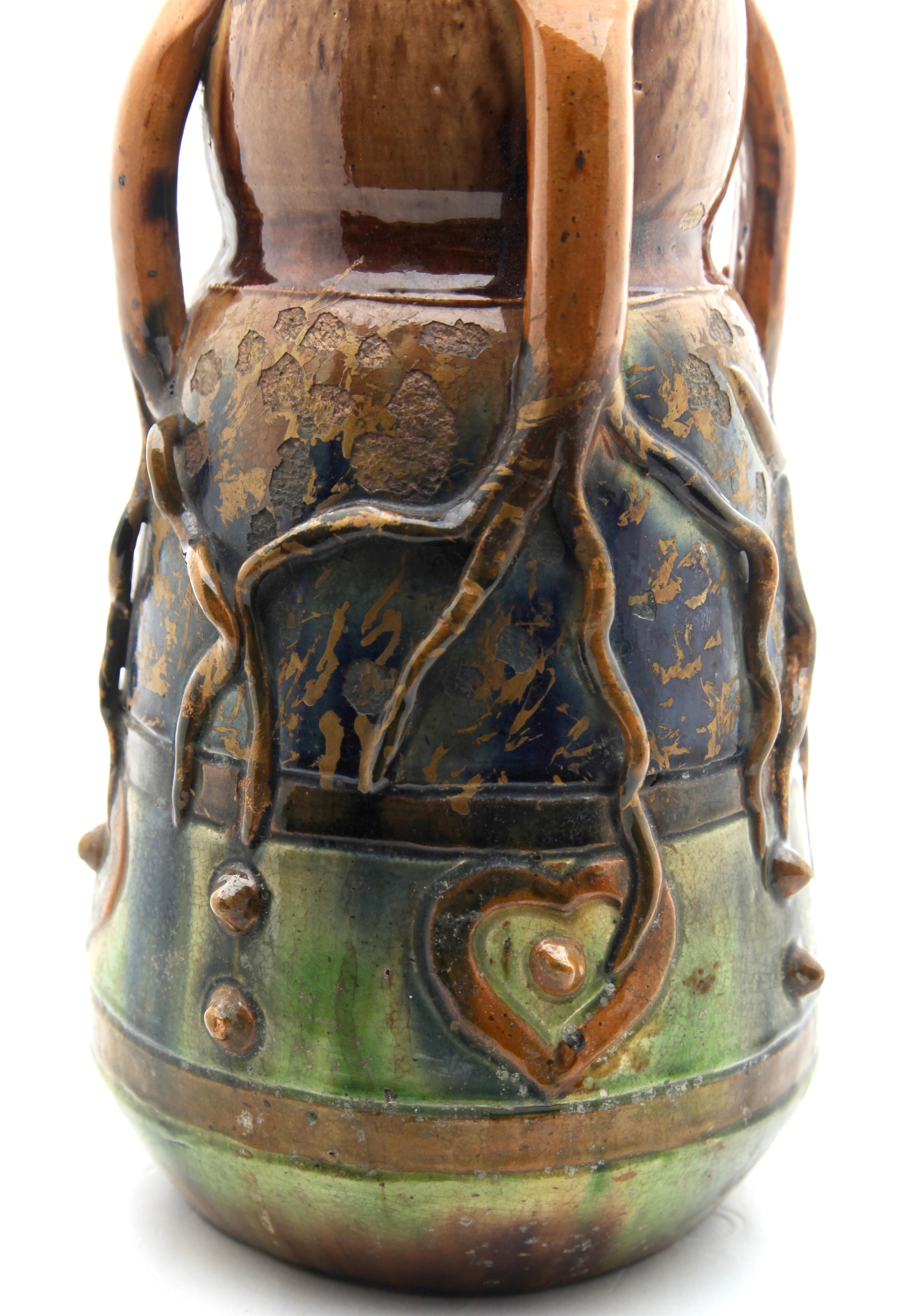 Belgian Torhout Ceramic Vase Beautiful Glaze in Shades of Brown and Green, circa 1910