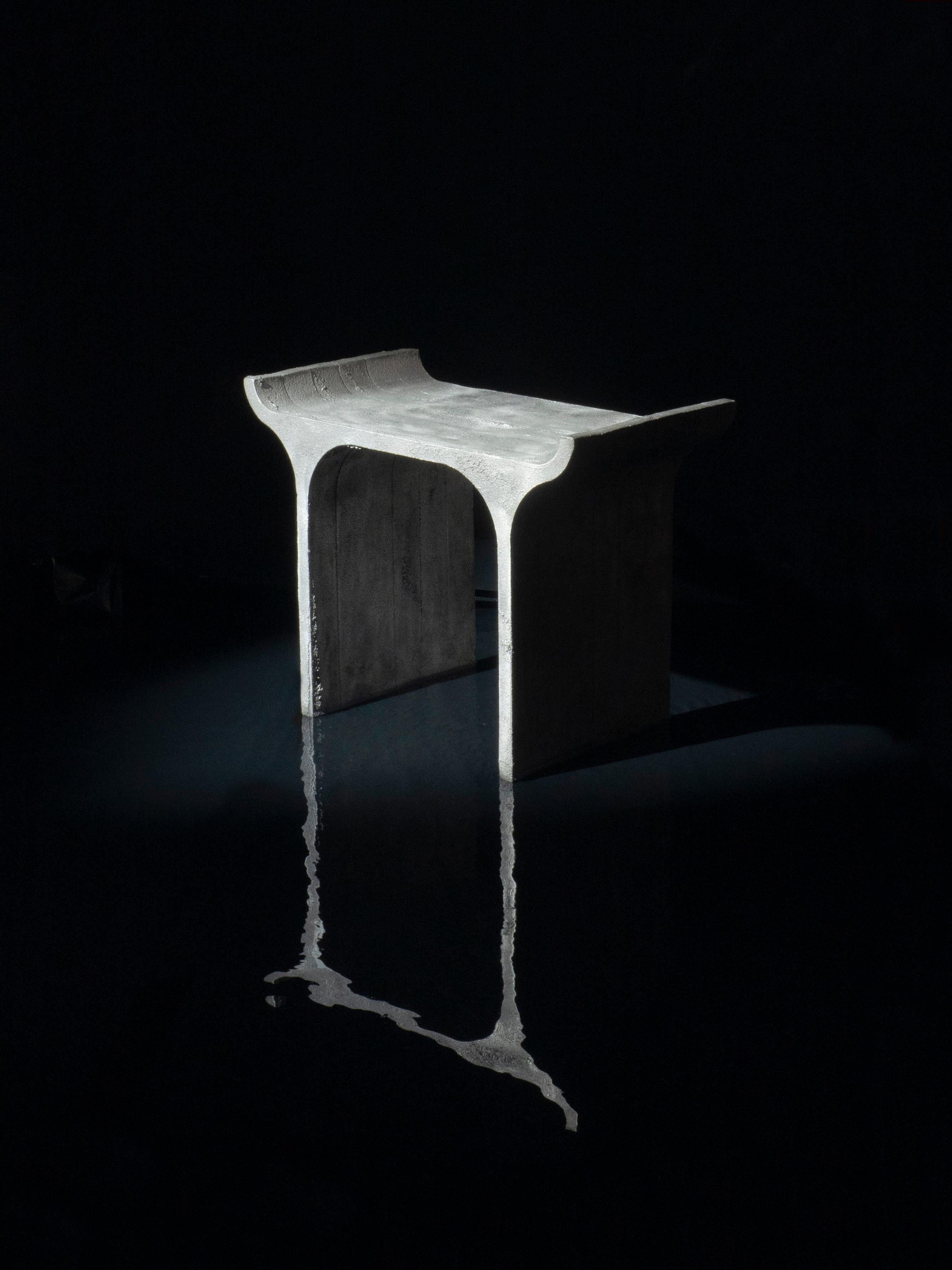 TORI Contemporary Low Stool in Sand Cast Aluminium by Ries In New Condition For Sale In Buenos Aires, CABA