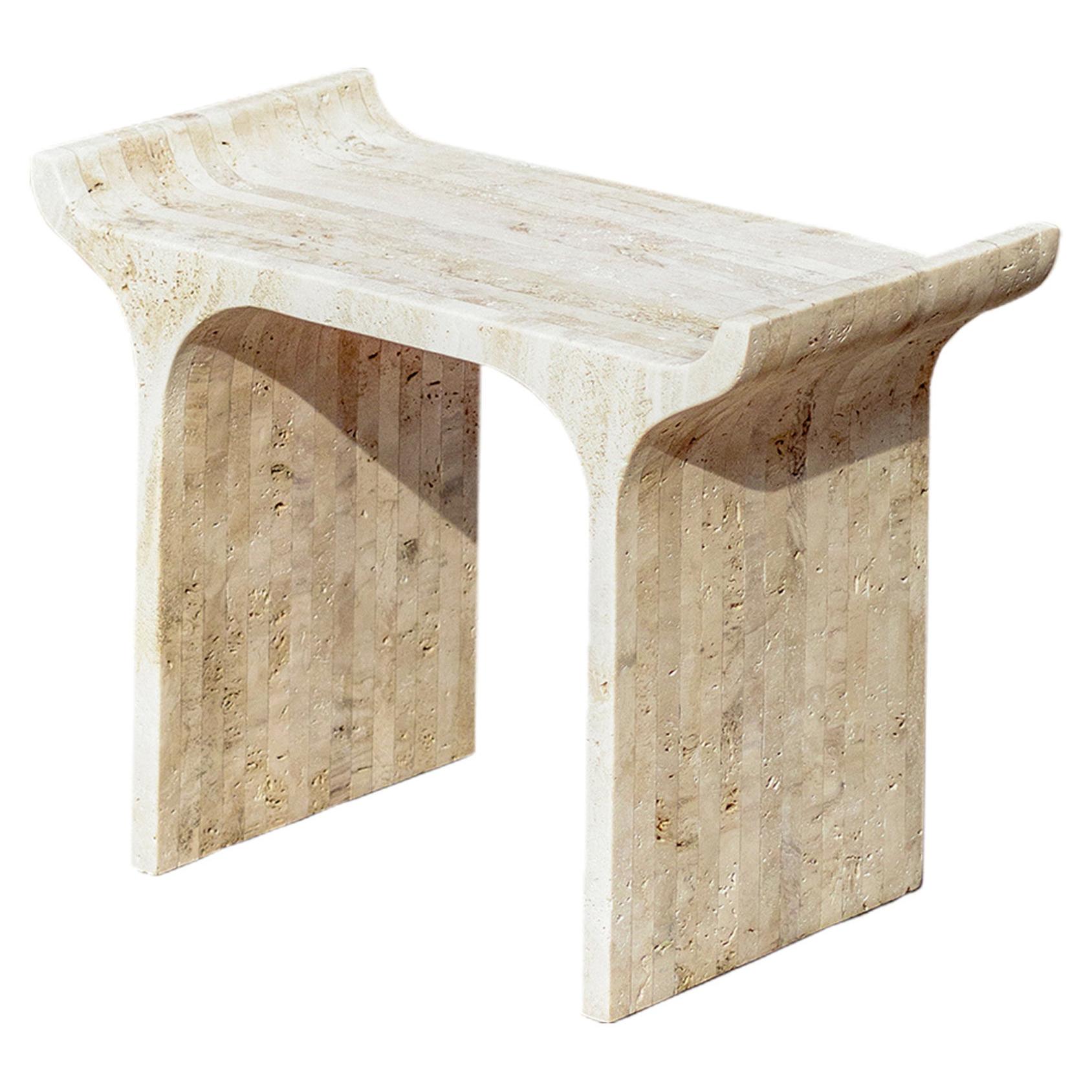 TORI Contemporary Low Stool in Travertine by Ries