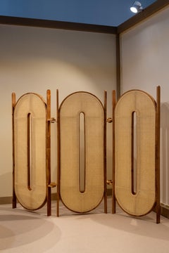 Tori Folding Screen — One-off Studio Prototype in Wood and Cane