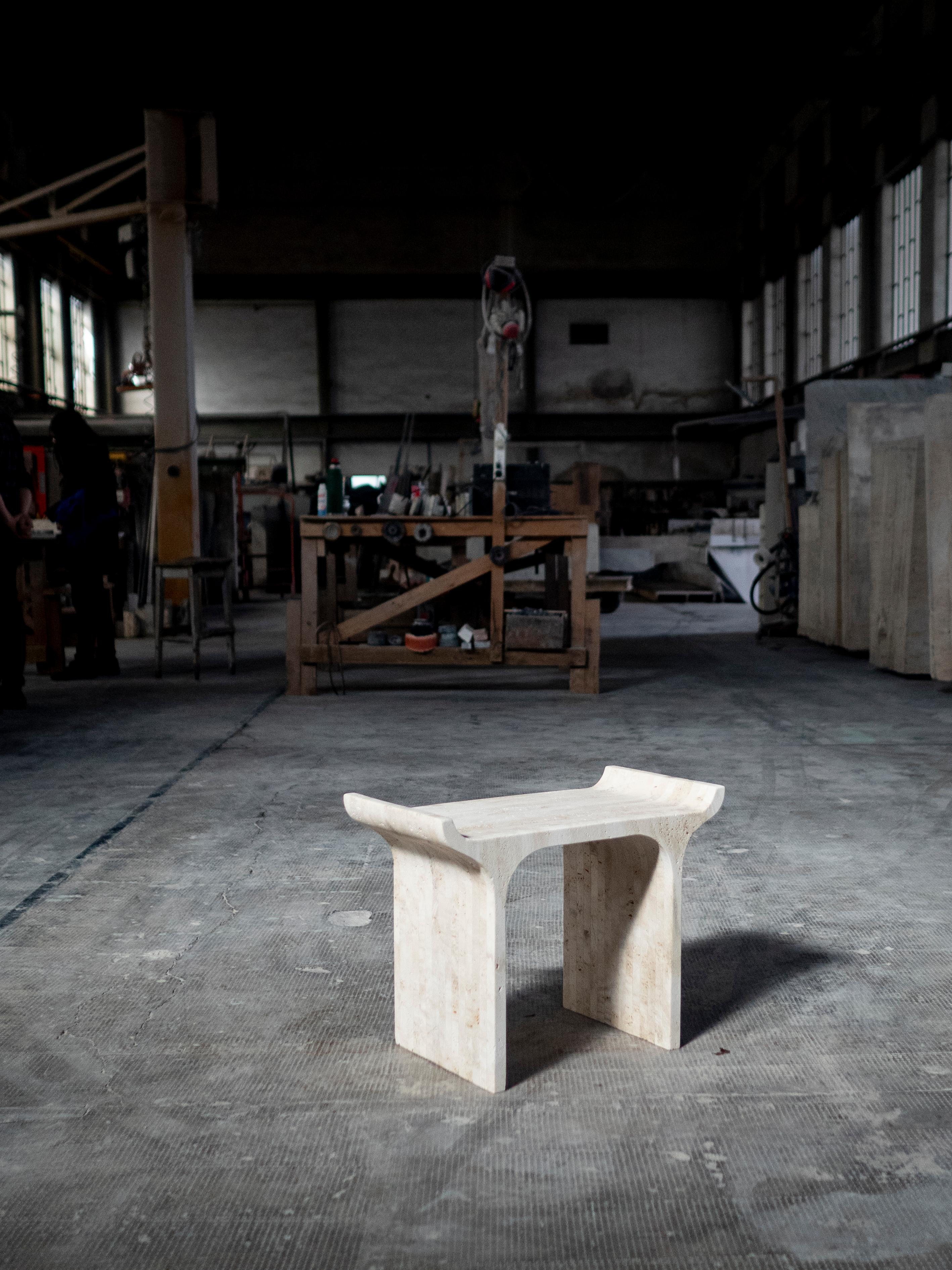 Tori Stool Travertine by Ries In New Condition For Sale In Geneve, CH