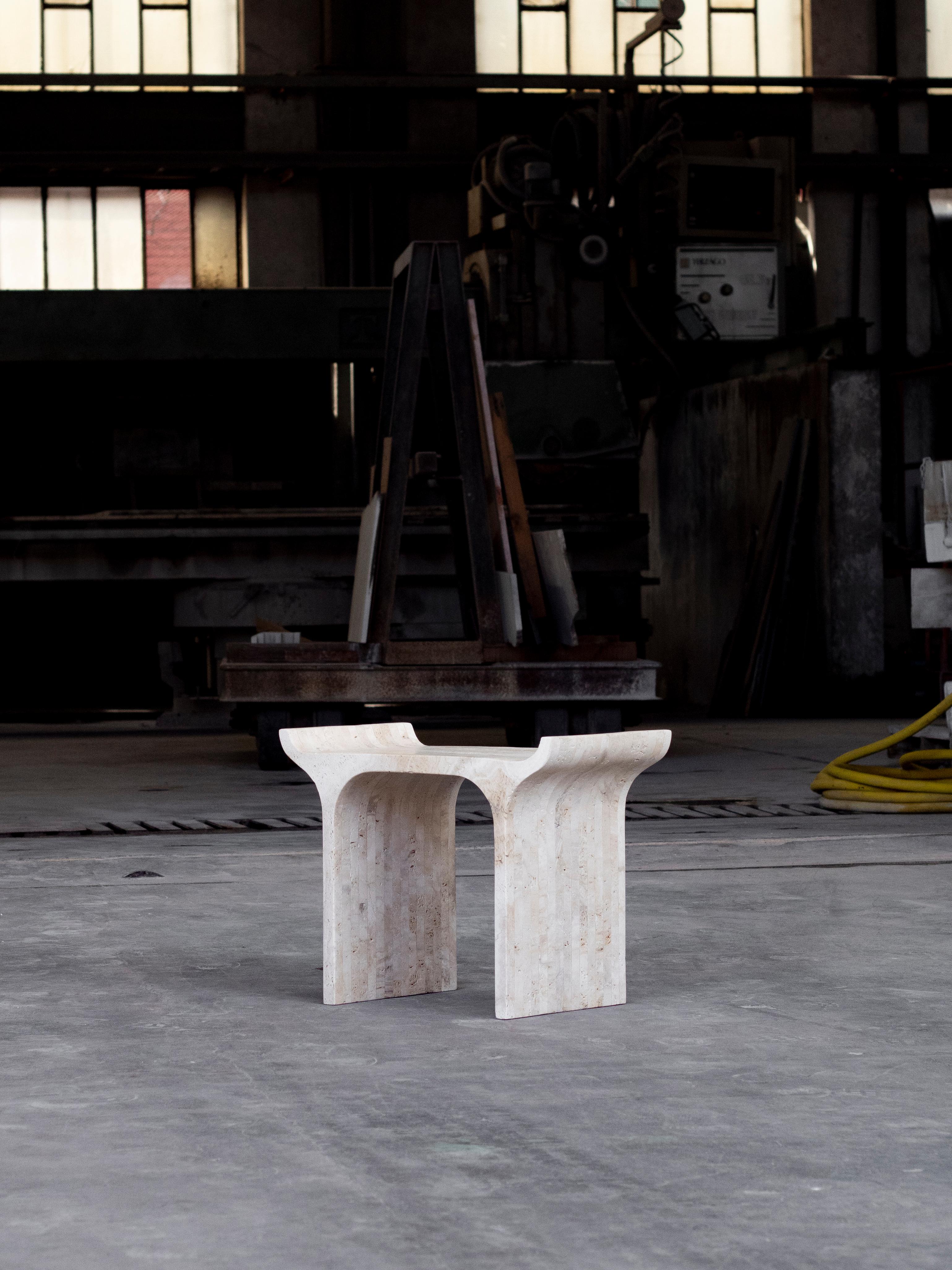 Contemporary Tori Stool Travertine by Ries For Sale