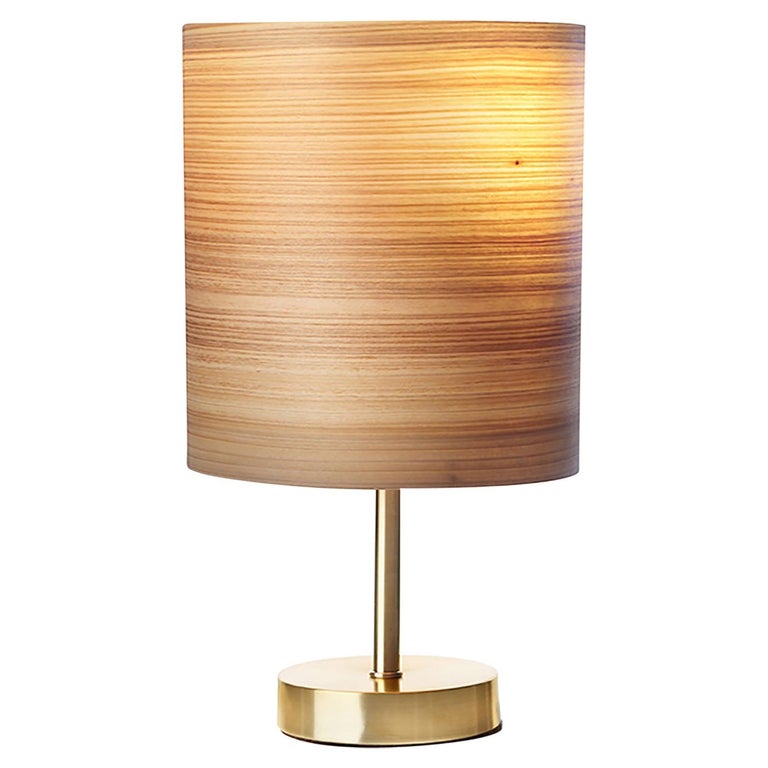 Toric Brushed Brass Table Lamp with Cypress Wood Shade For Sale at 1stdibs