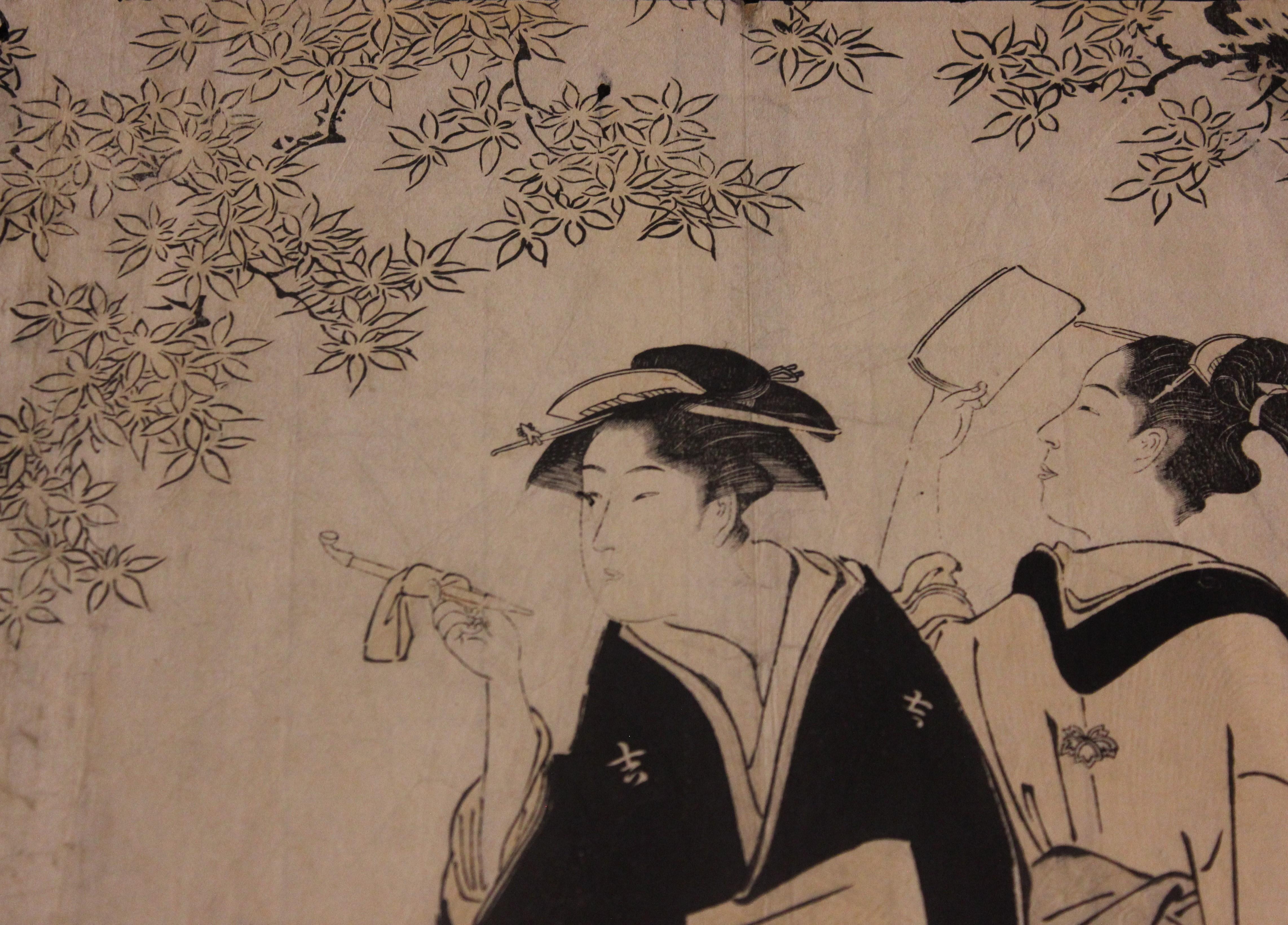 Beautés sous un arbre d'érable - Impression sur bois japonaise - Print de Torii Kiyonaga