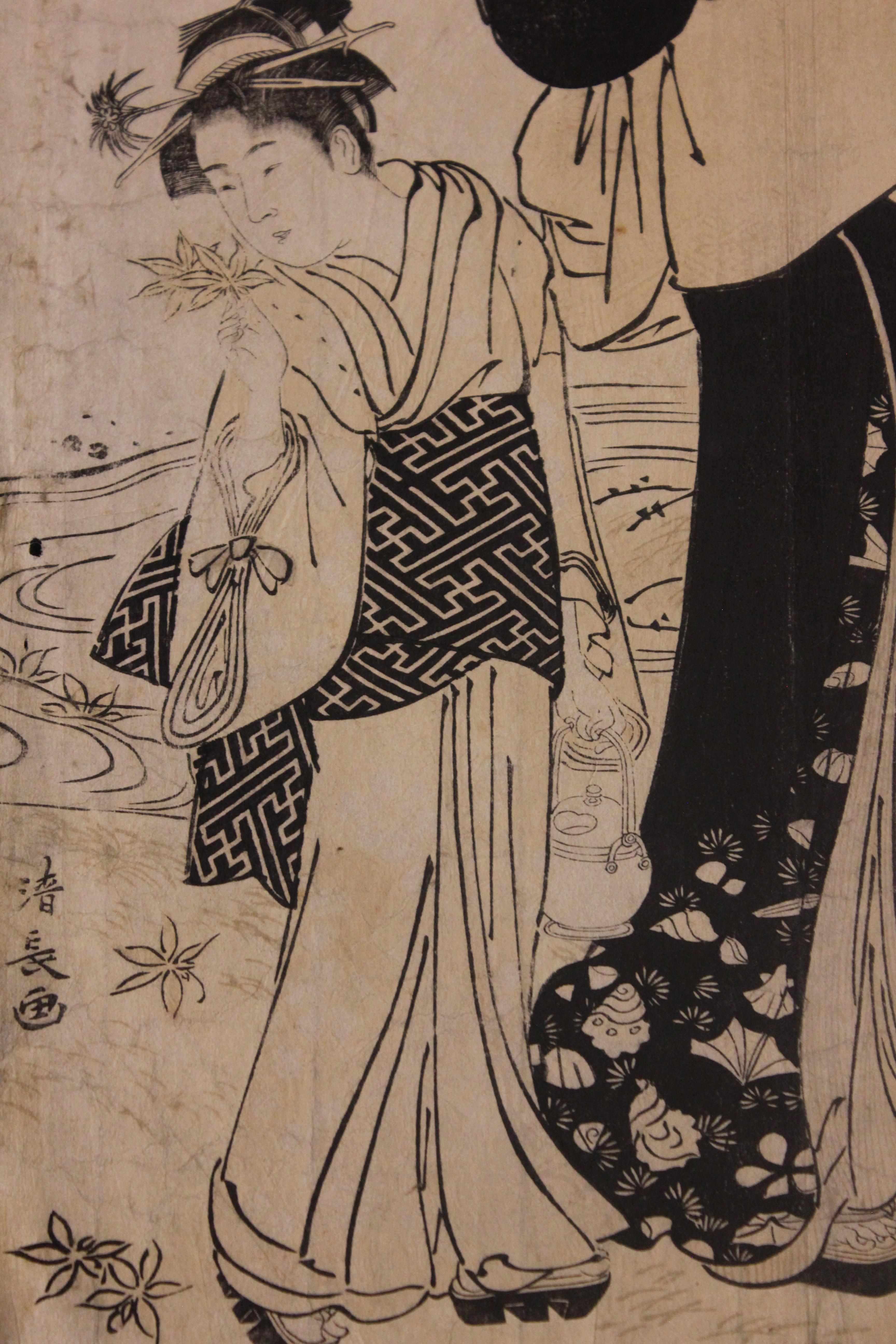 Beautés sous un arbre d'érable - Impression sur bois japonaise - Edo Print par Torii Kiyonaga