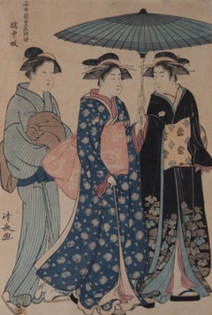 Torii Kiyonaga (1752-1815) - 1788 circa Woodblock giapponese, Geisha che passeggia