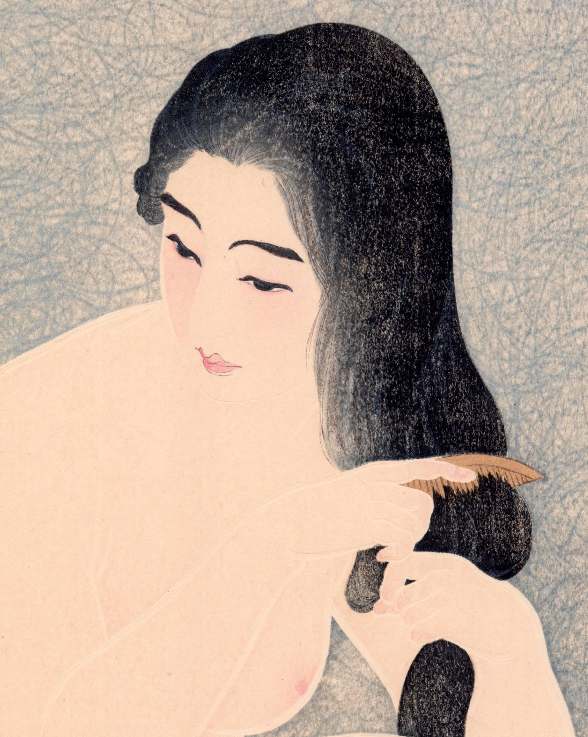  Nude Combing the Hair (Kamisuki) - Print by Torii Kotondo