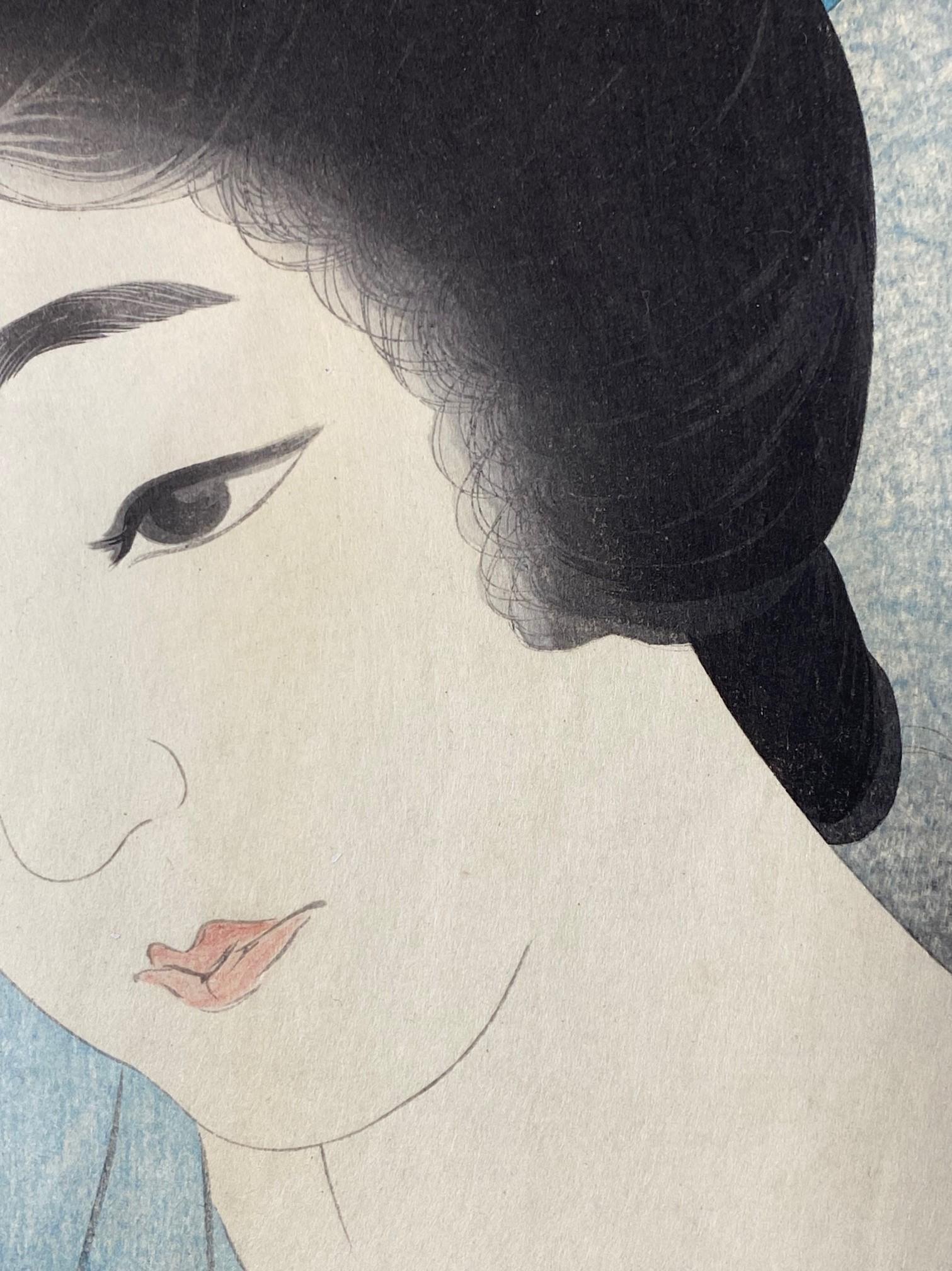 Torii Kotondo Signed Pre-War Japanese Woodblock Print Steam Bath Yuge Vapor 1929 For Sale 11