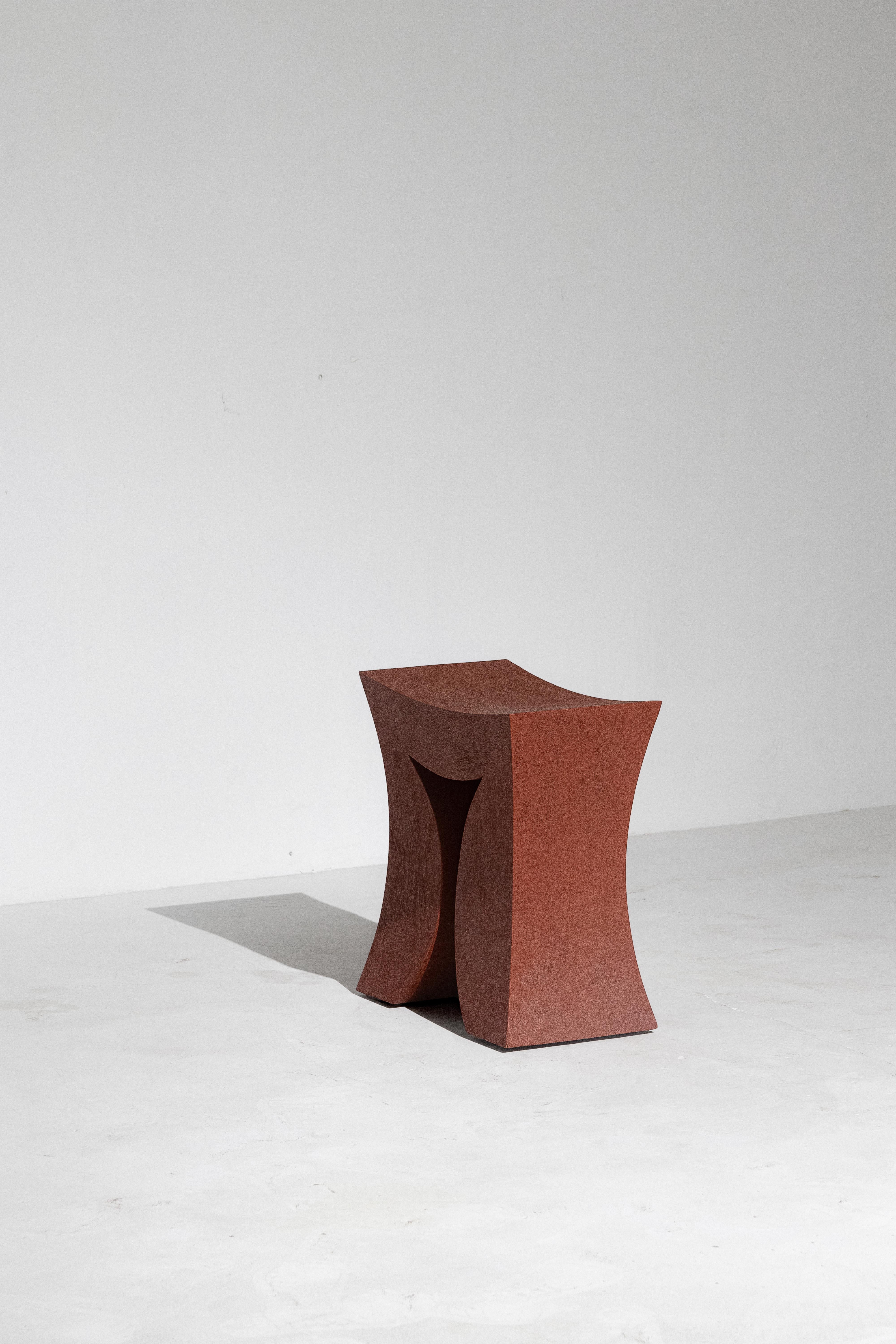 Arts and Crafts Torii, Rough Soli Red Monkey Pod Wood Stool For Sale