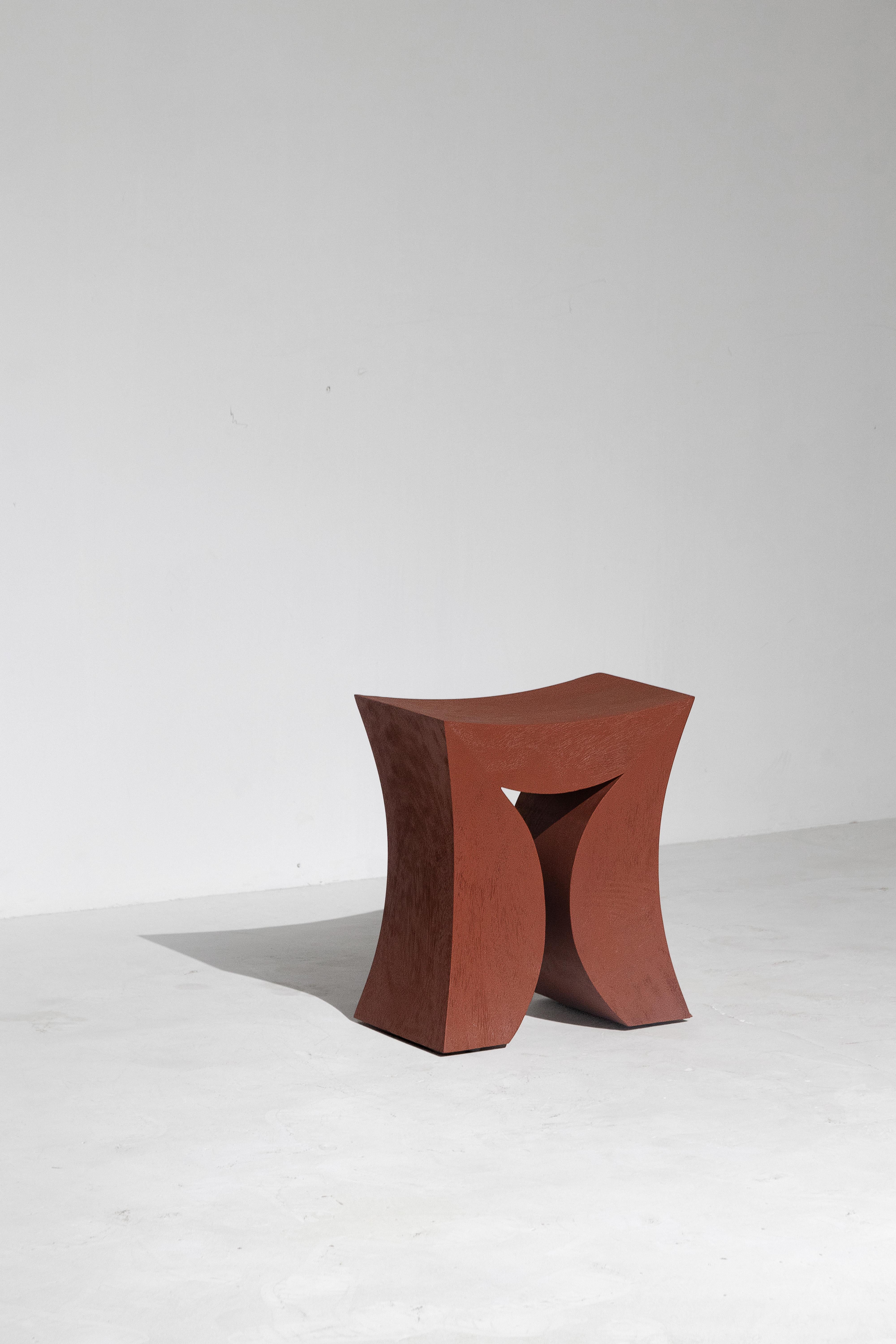 Hand-Crafted Torii, Rough Soli Red Monkey Pod Wood Stool For Sale